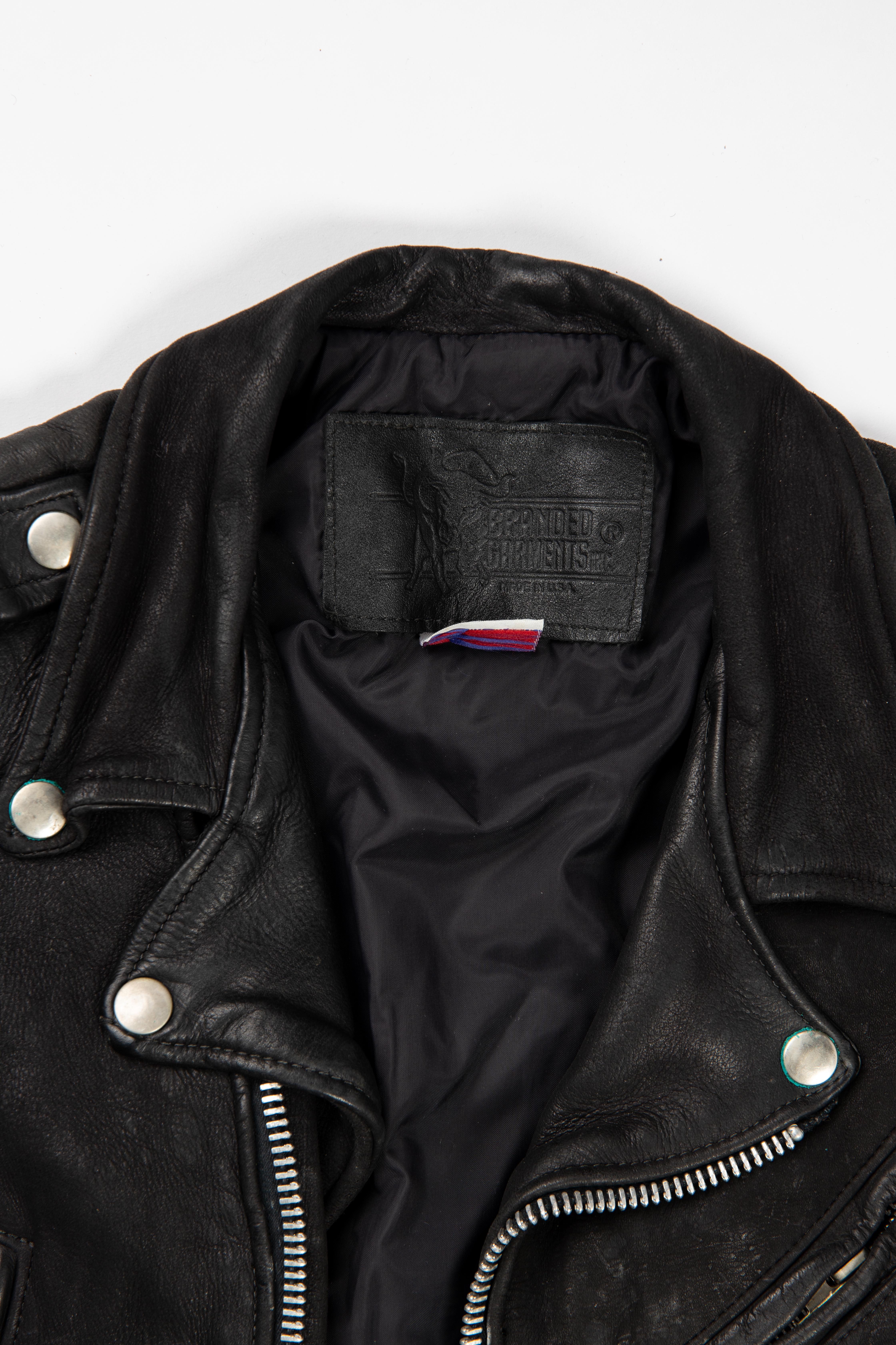 Child's Vintage 1980's Black Leather Motorcycle Jacket Size 8 Unisexe en vente