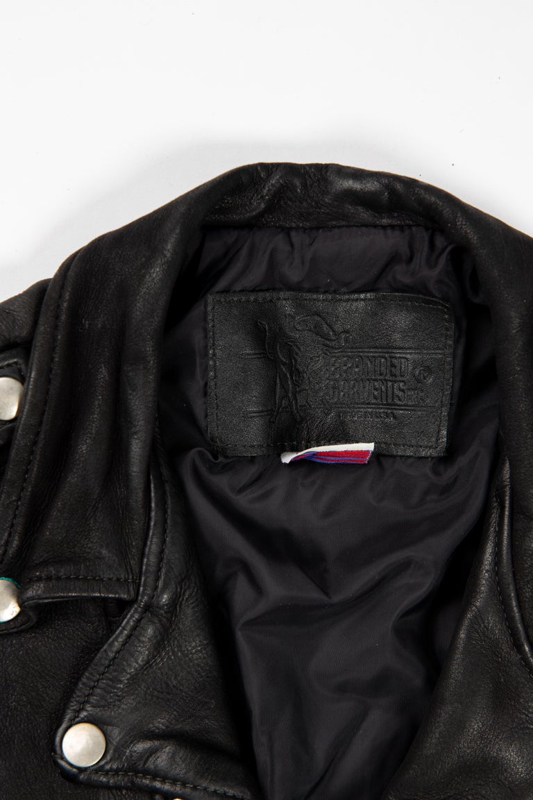 Child's Vintage 1980's Black Leather Motorcycle Jacket Size 8 For Sale 2
