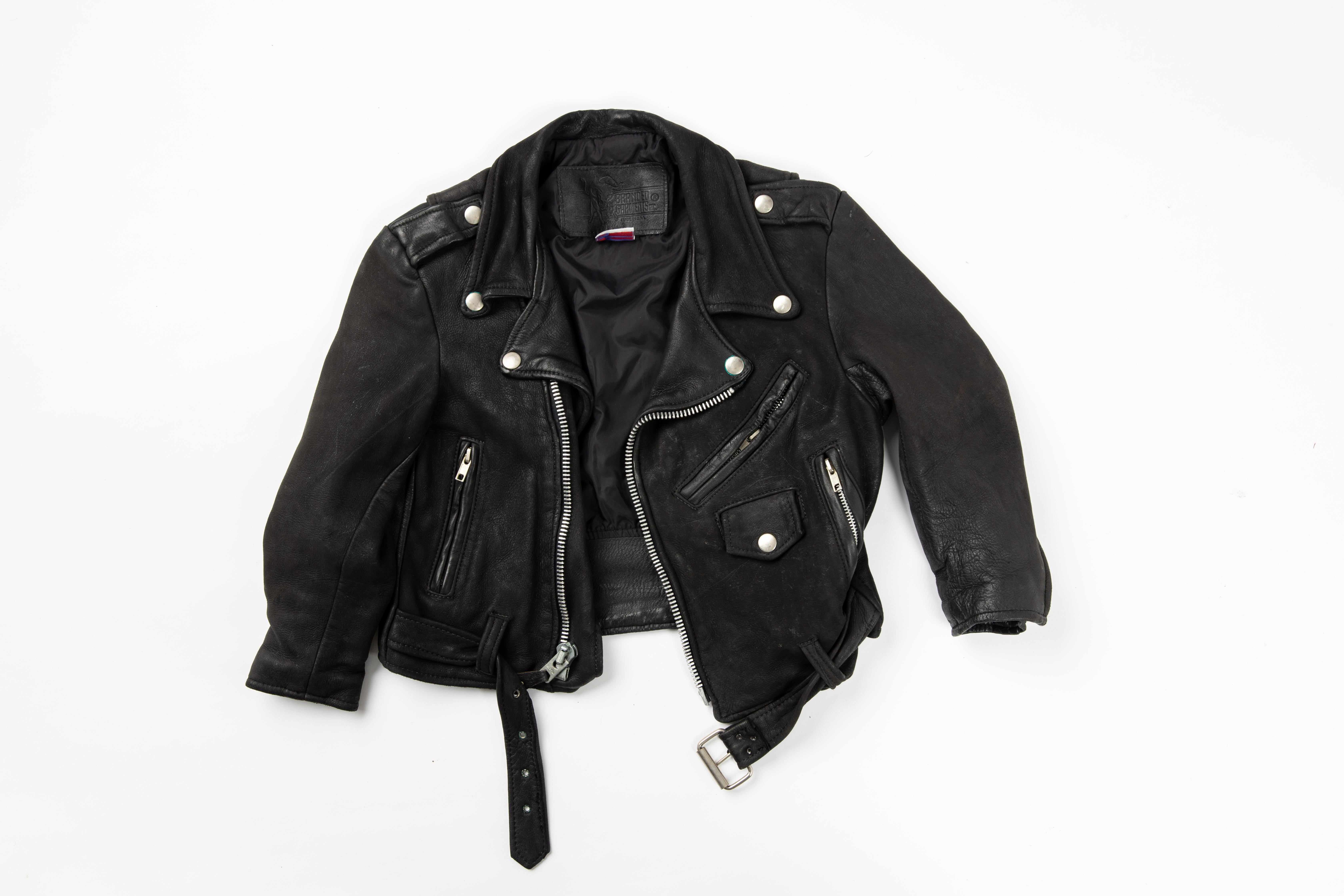 Child's Vintage 1980's Black Leather Motorcycle Jacket Size 8 For Sale 2