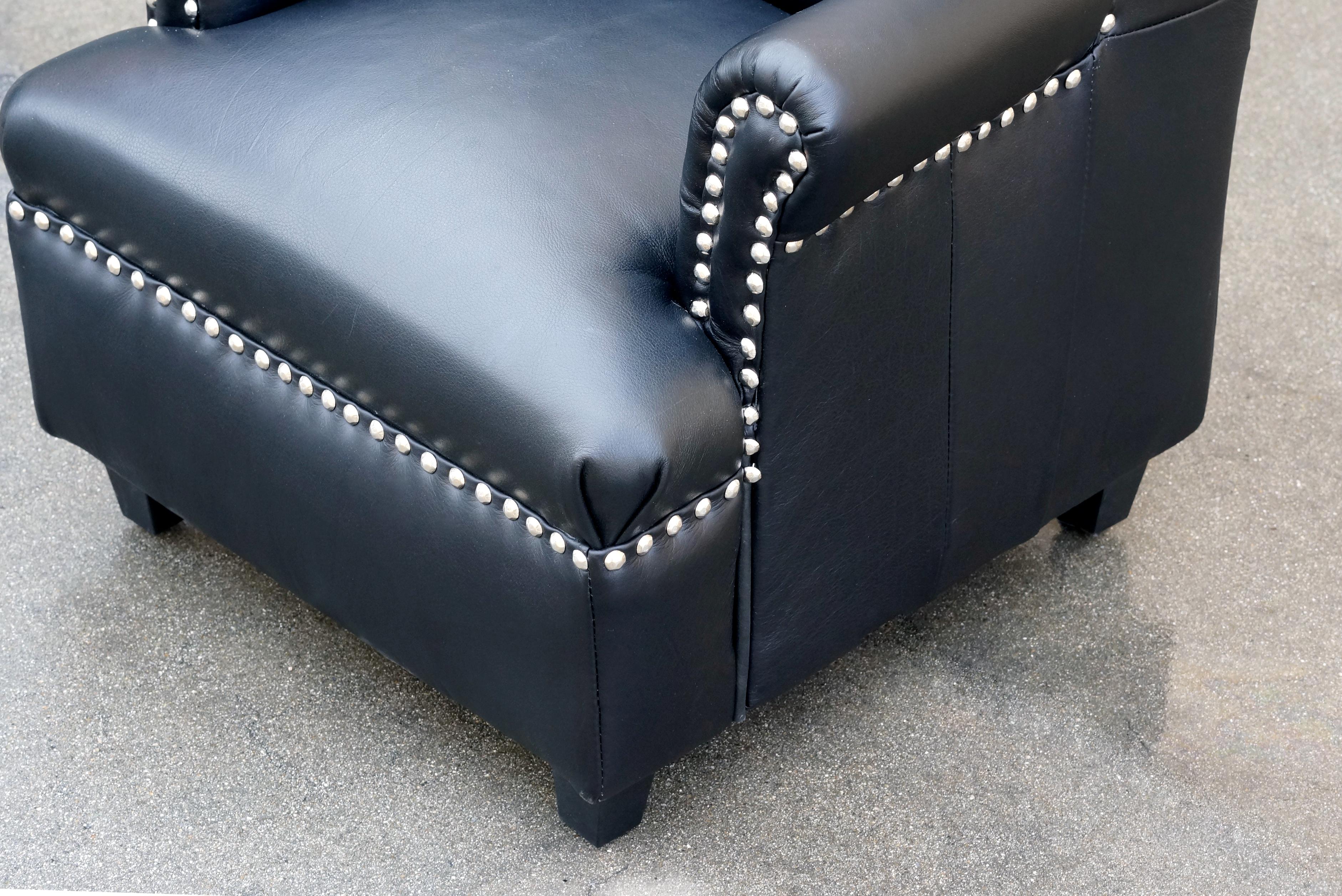 Child S Wingback Chair Black Leather With Chrome Tacks For Sale