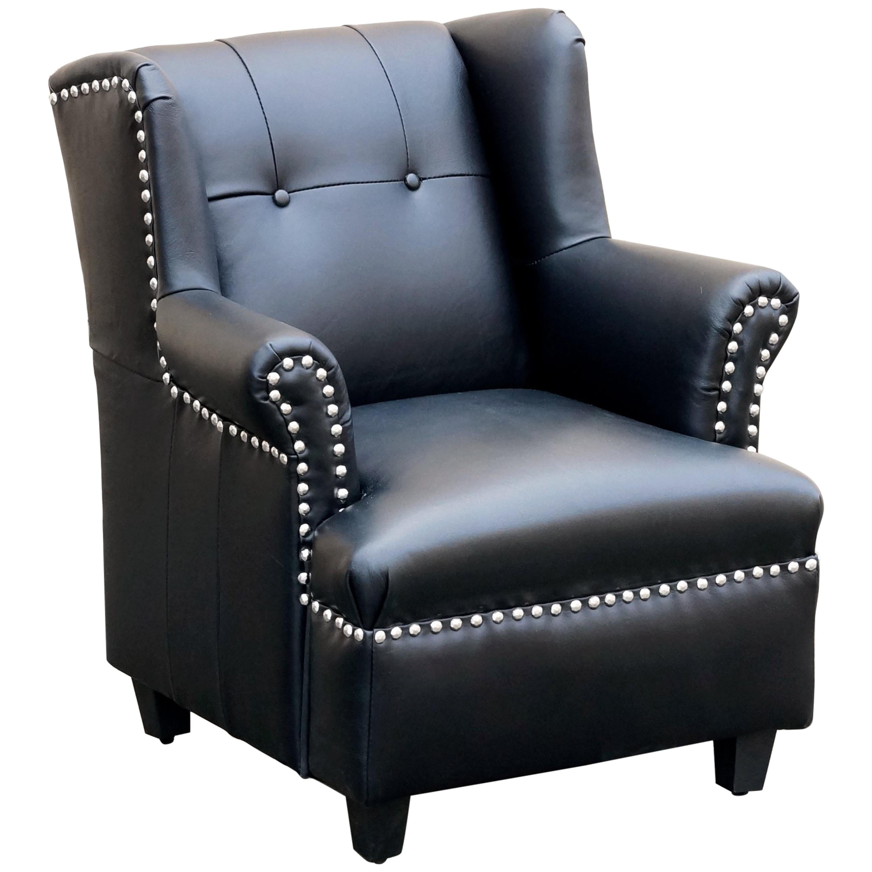 Child S Wingback Chair Black Leather With Chrome Tacks For Sale