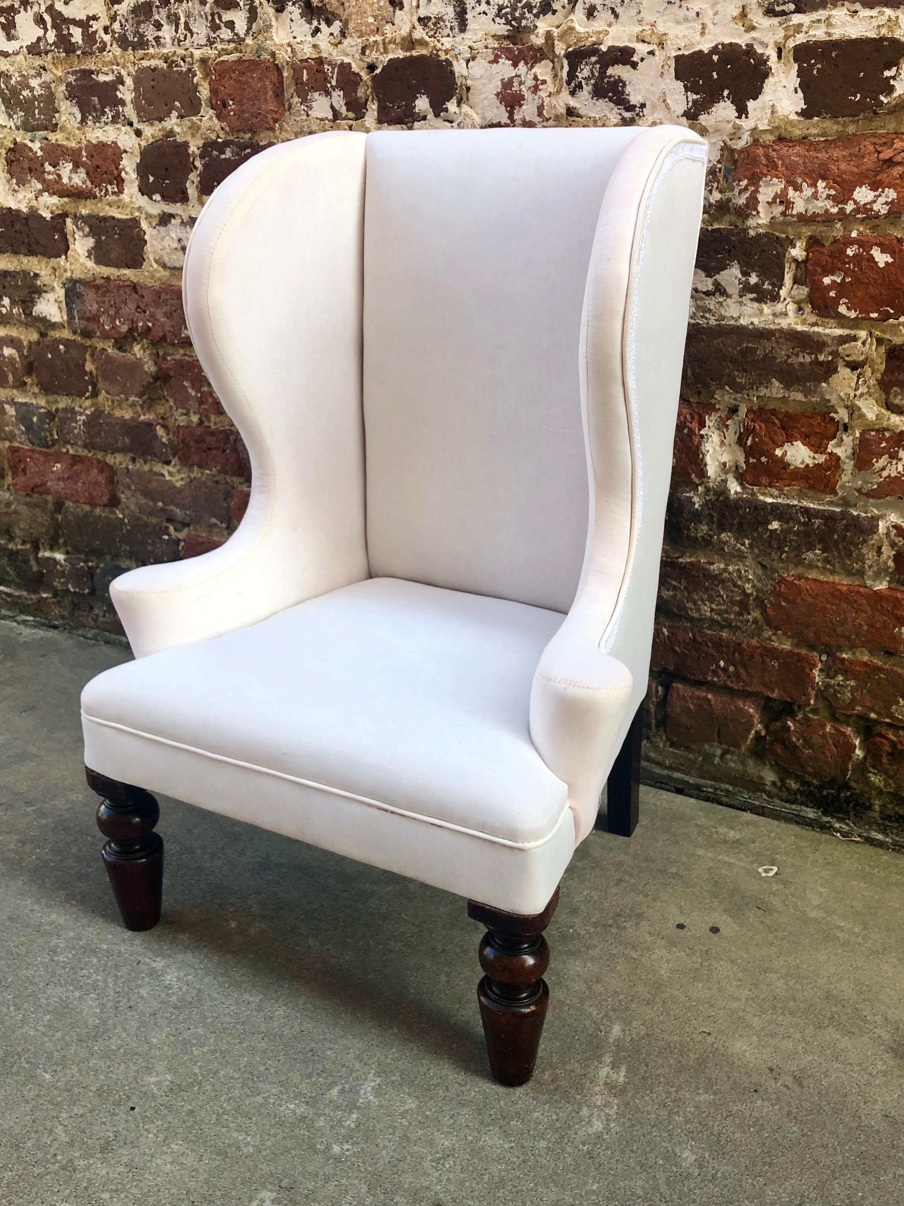 American Child’s Wingback Chair with Scrolled Arms and Mahogany Turned Legs, circa 1840
