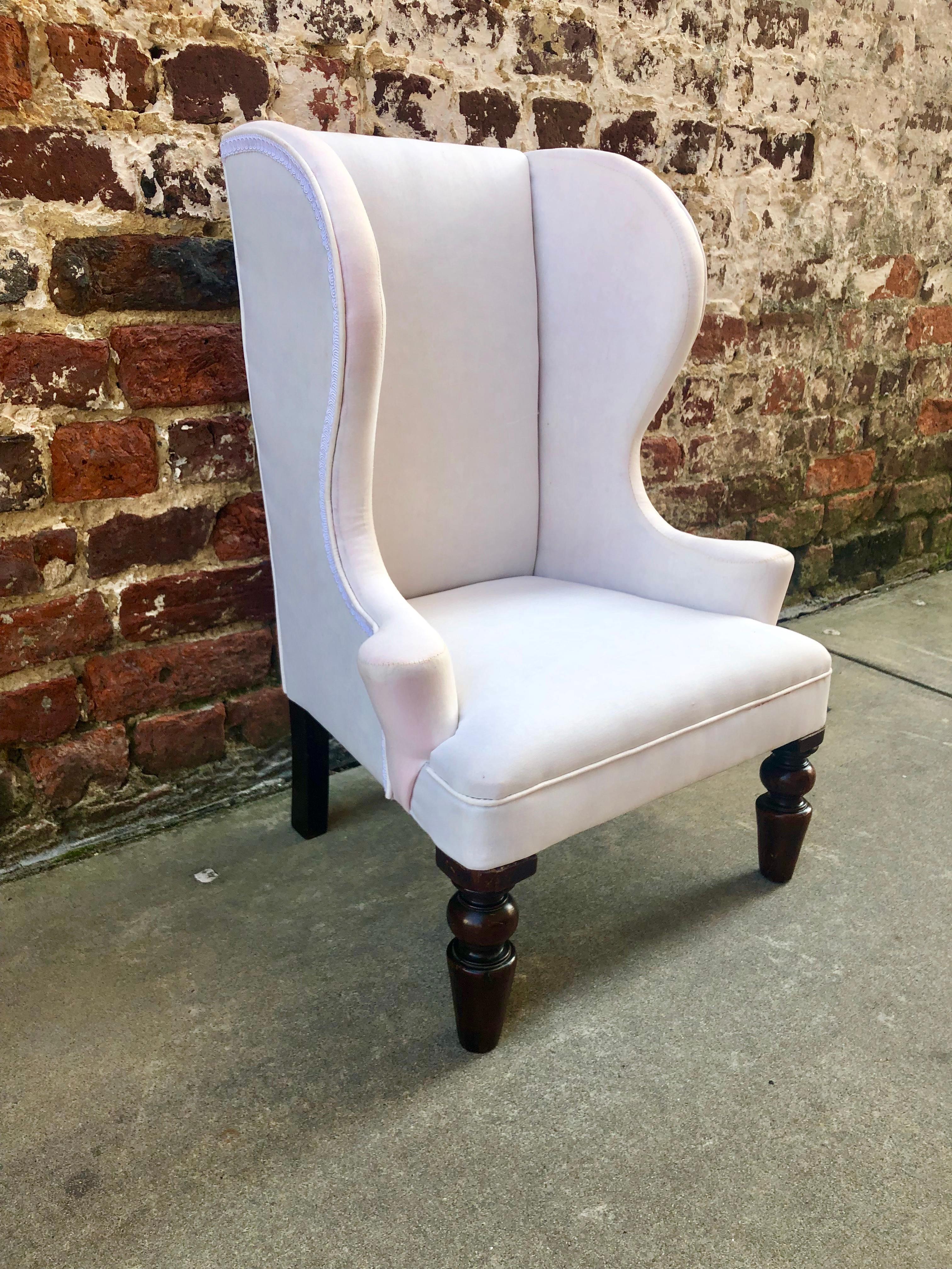 Child’s Wingback Chair with Scrolled Arms and Mahogany Turned Legs, circa 1840 In Good Condition In Charleston, SC
