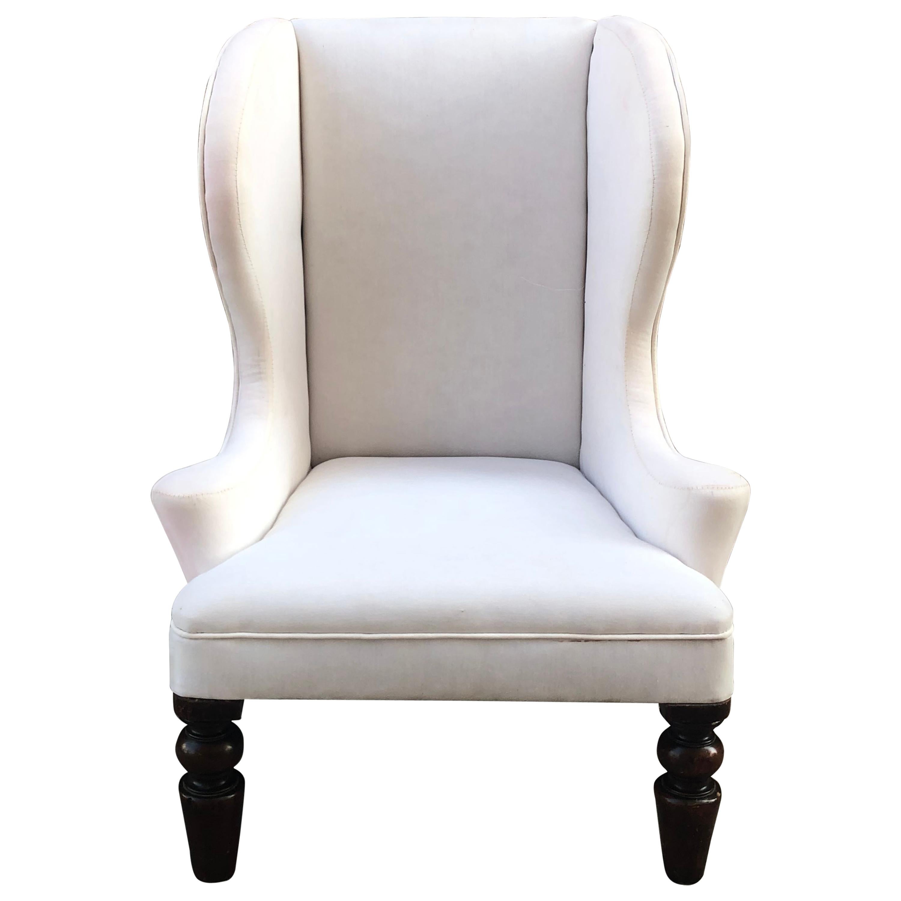 Child’s Wingback Chair with Scrolled Arms and Mahogany Turned Legs, circa 1840