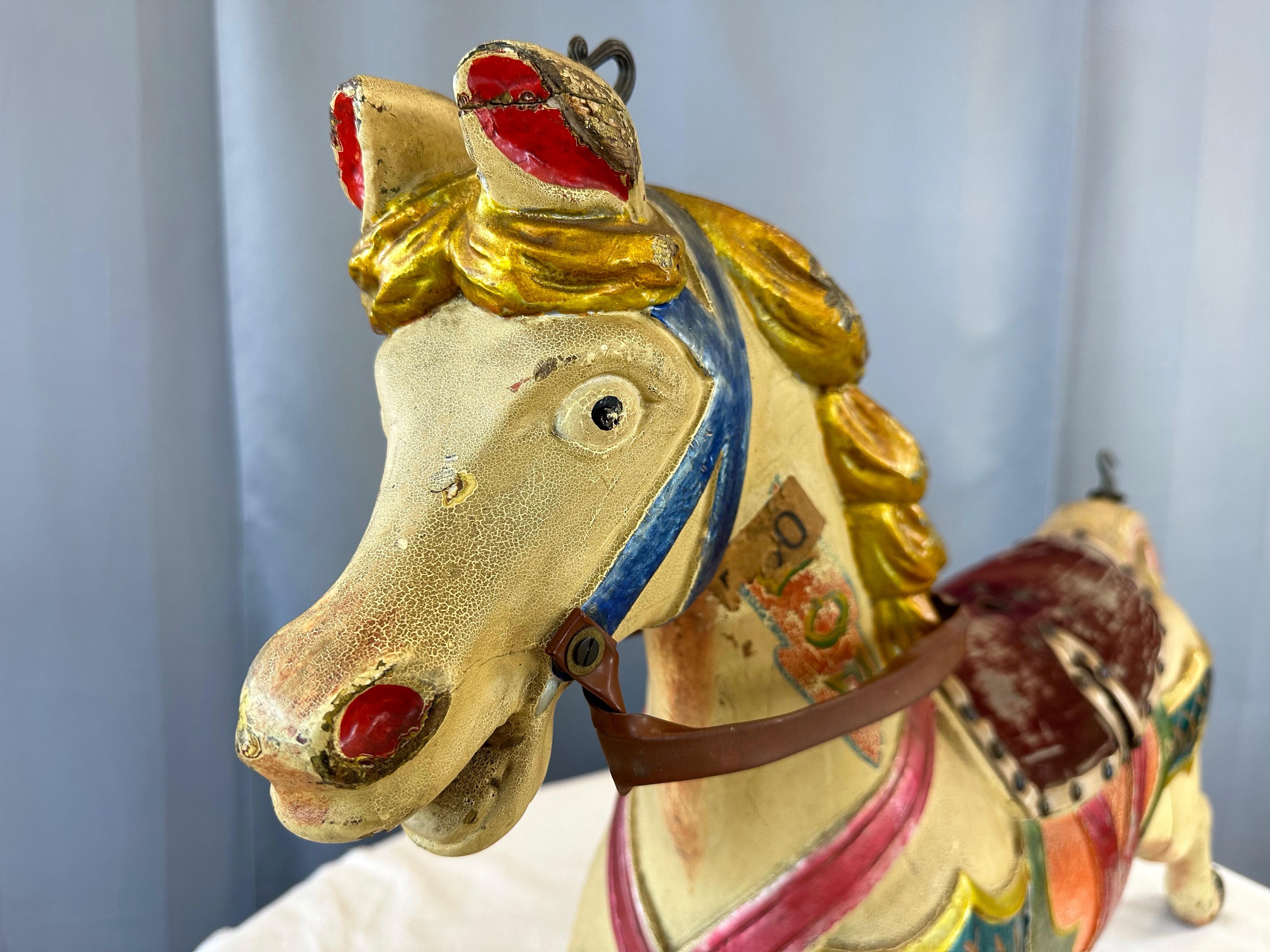 Child’s Wood Carousel Horse with Polychrome, Mohair, and Horse Hair, c. 1920 For Sale 2