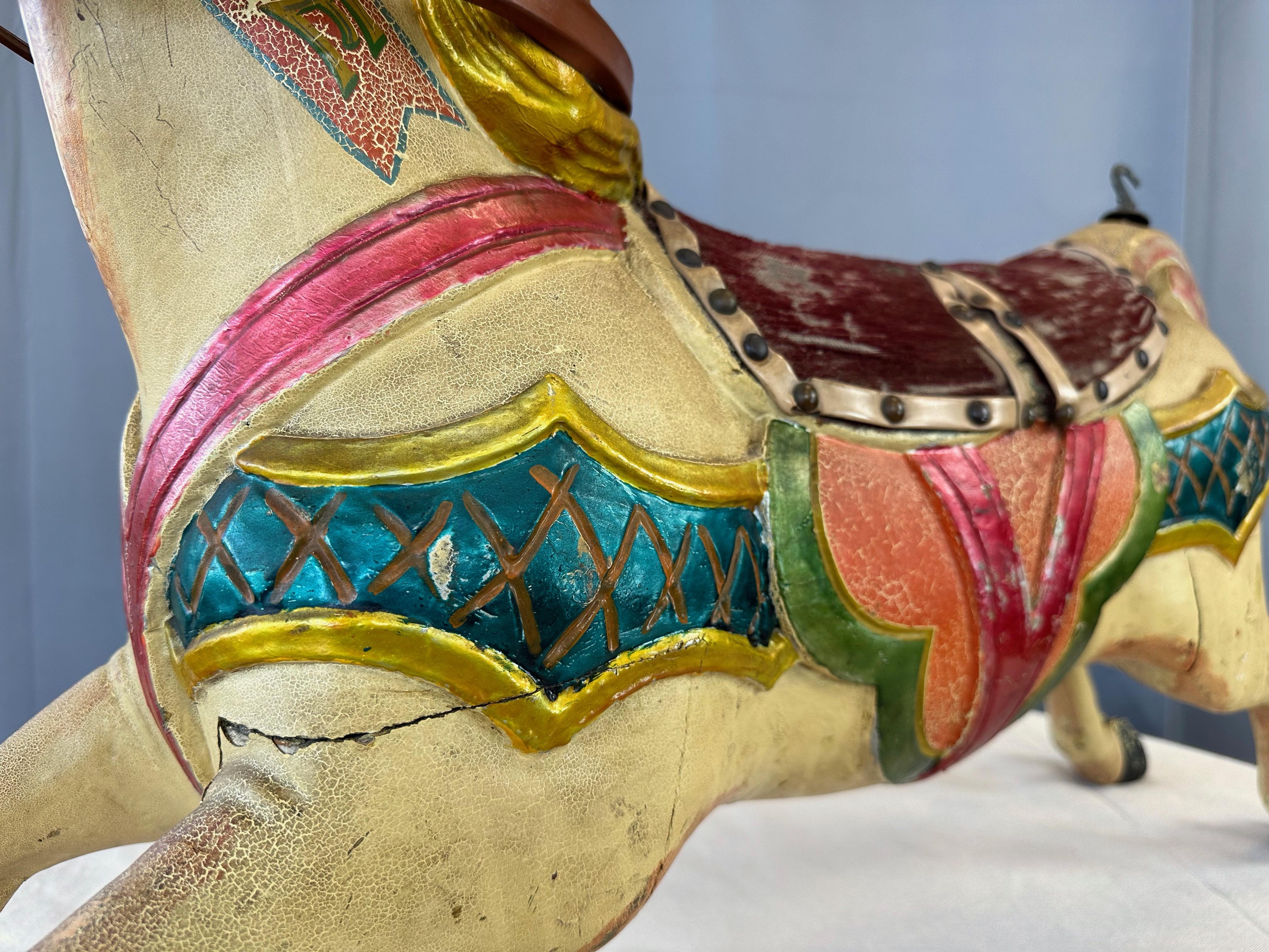 Child’s Wood Carousel Horse with Polychrome, Mohair, and Horse Hair, c. 1920 For Sale 5