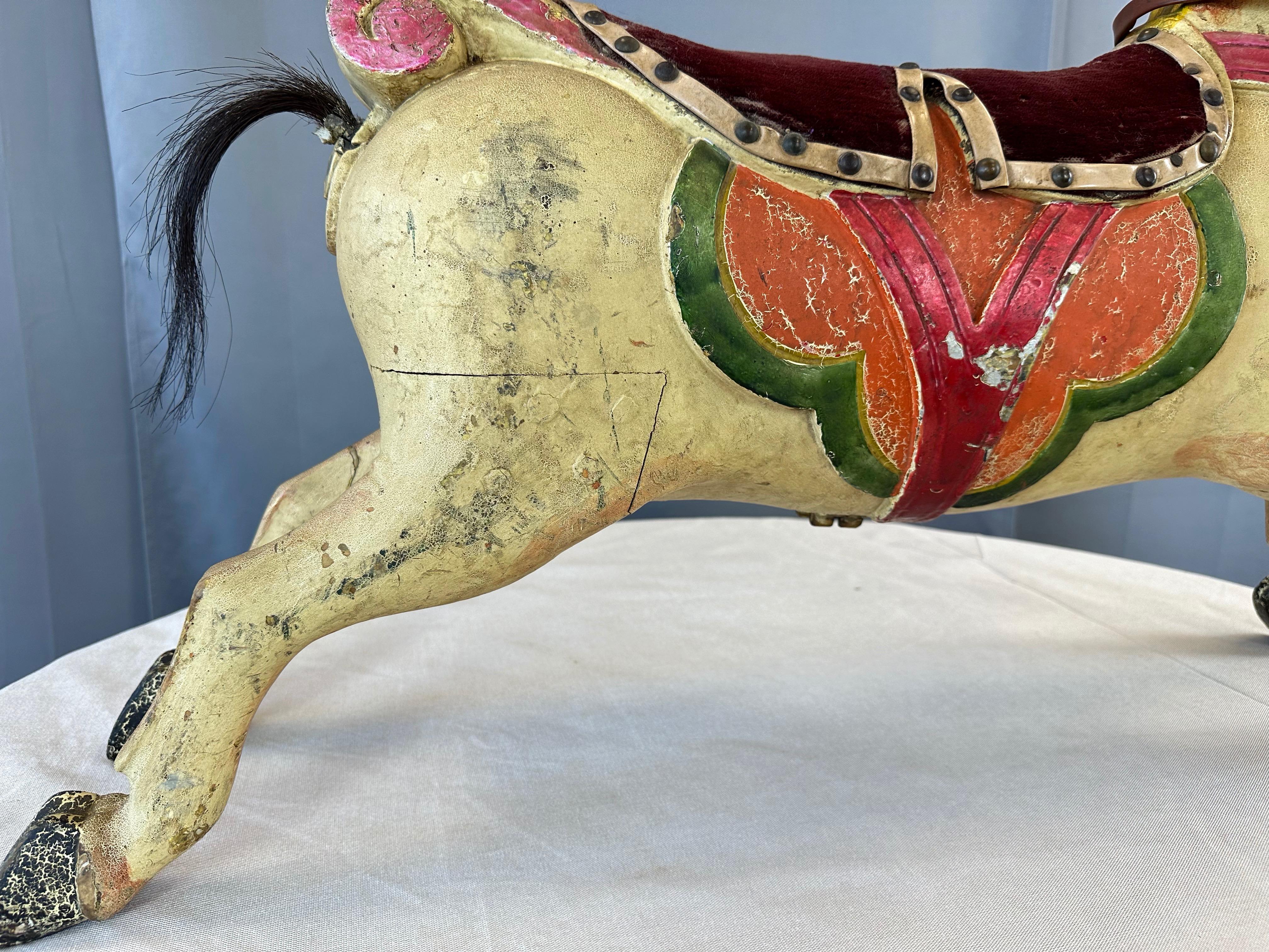 Child’s Wood Carousel Horse with Polychrome, Mohair, and Horse Hair, c. 1920 For Sale 7