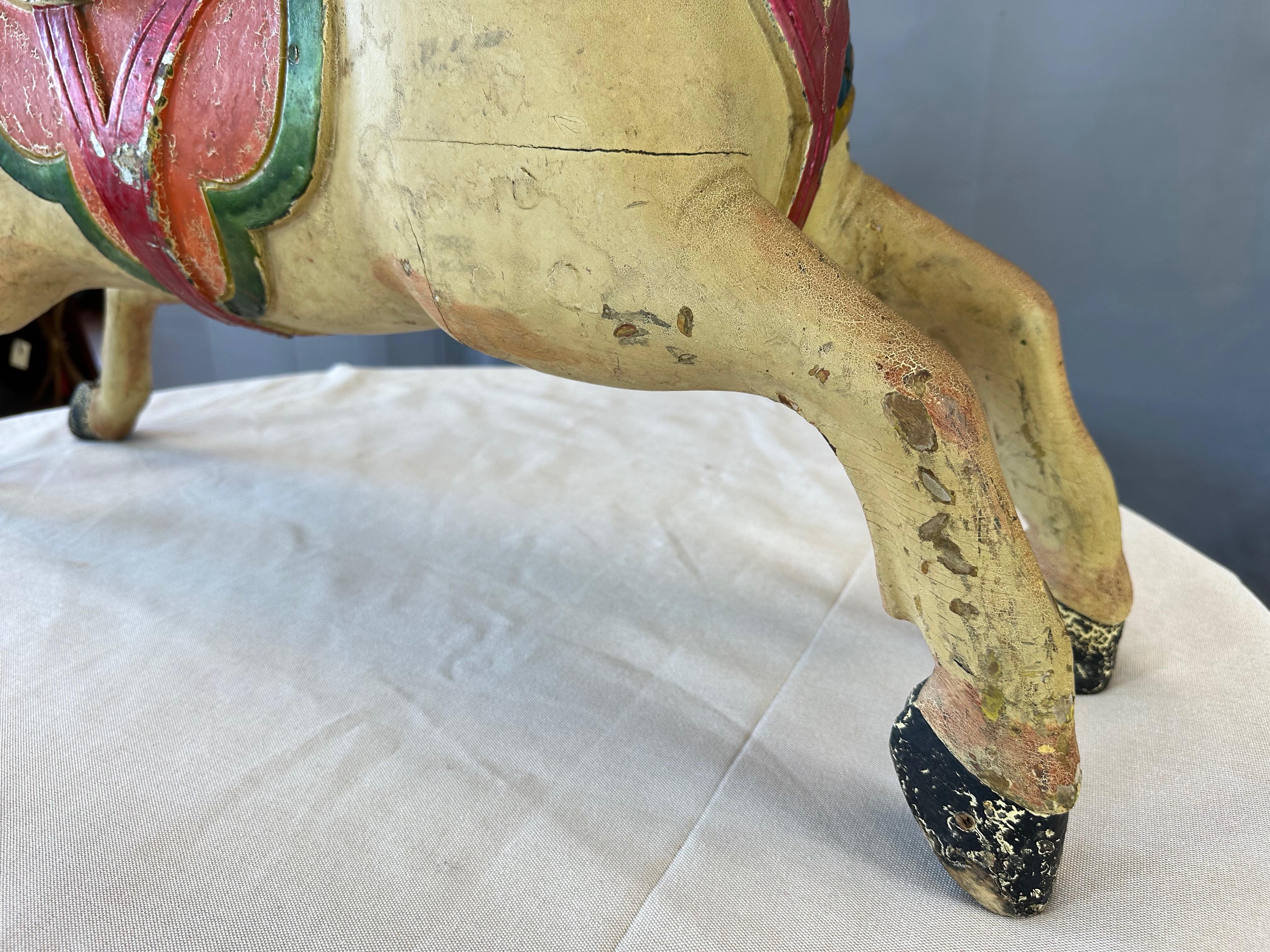 Child’s Wood Carousel Horse with Polychrome, Mohair, and Horse Hair, c. 1920 For Sale 8