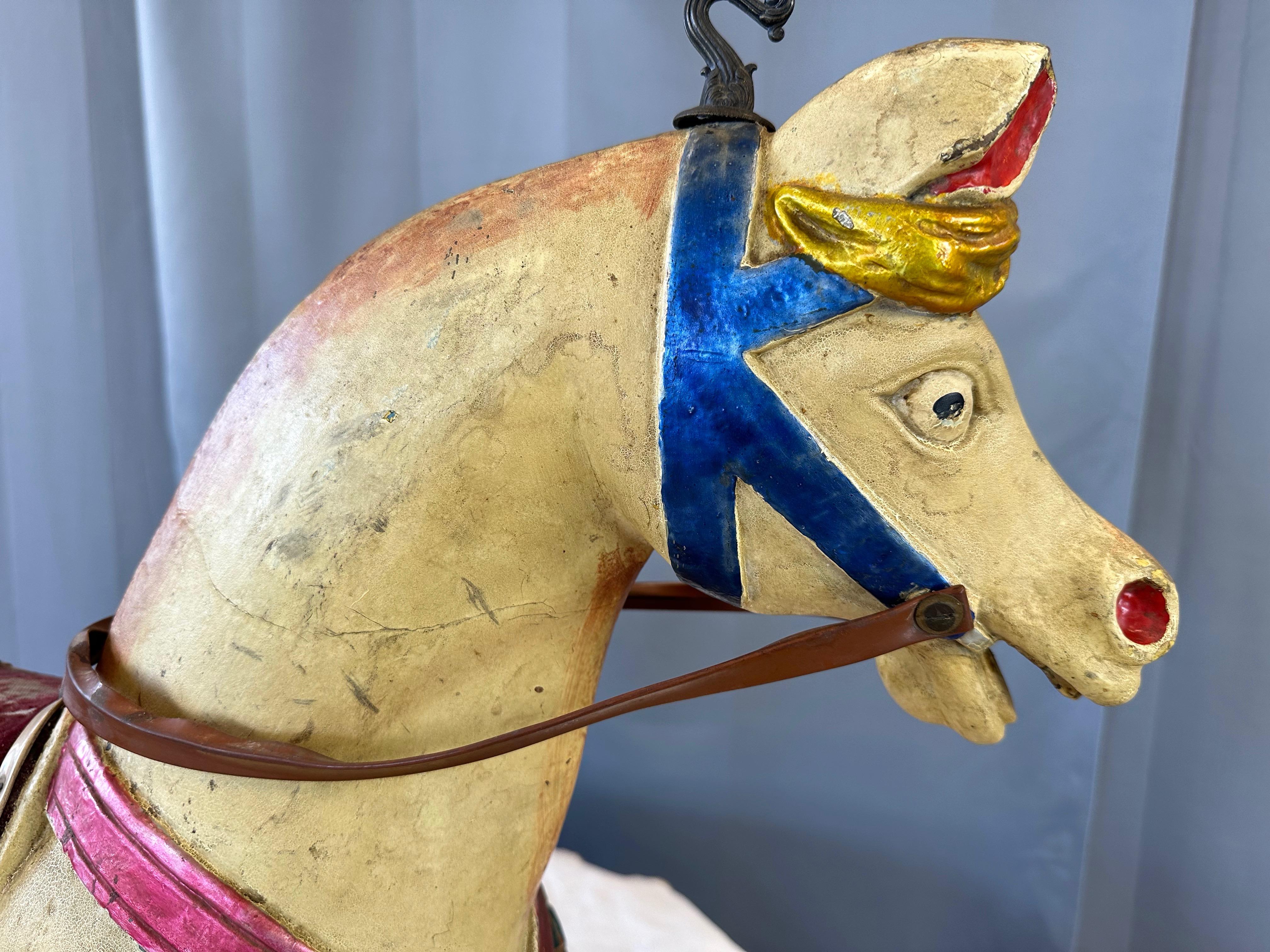 Child’s Wood Carousel Horse with Polychrome, Mohair, and Horse Hair, c. 1920 For Sale 7
