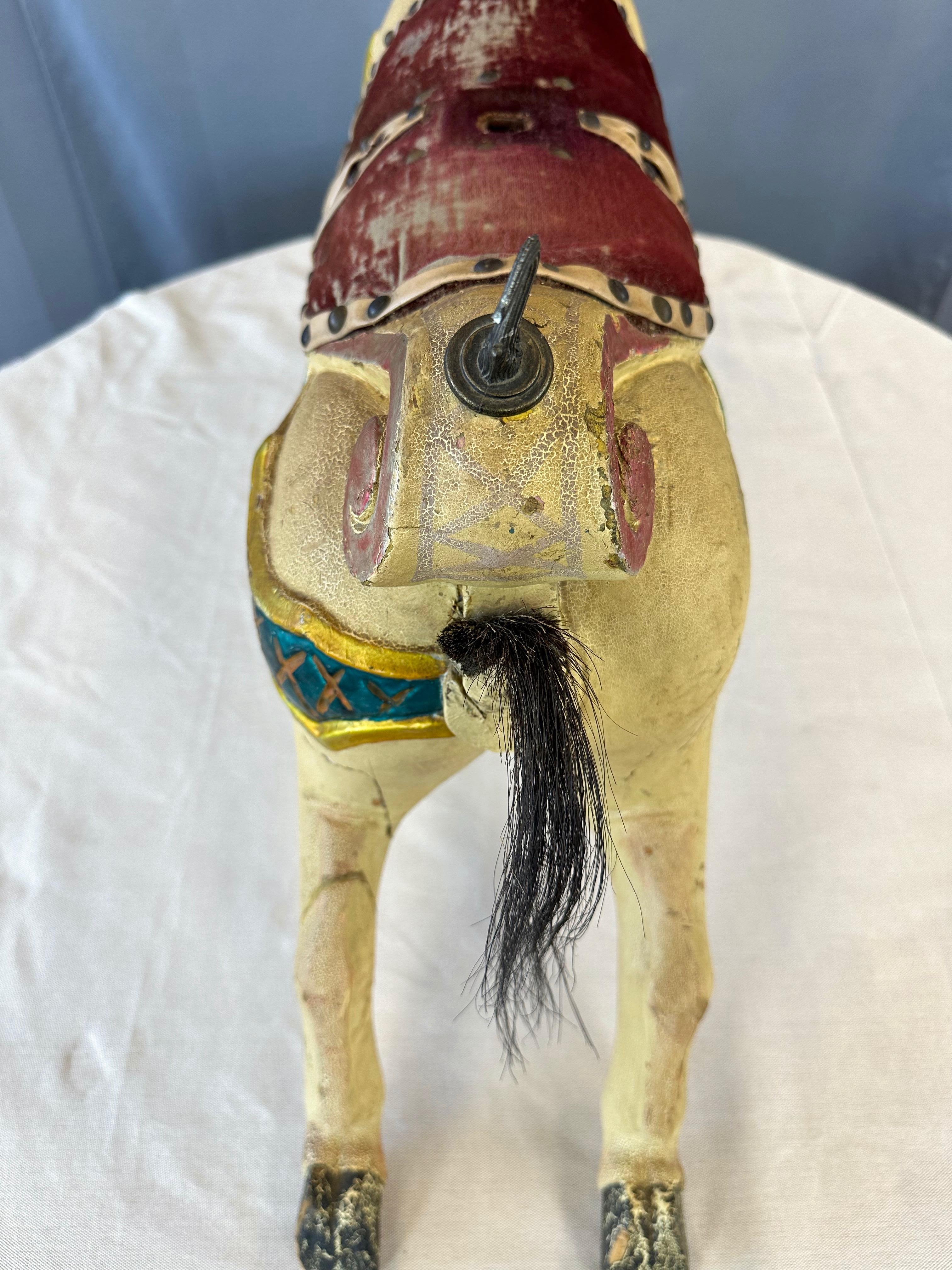Child’s Wood Carousel Horse with Polychrome, Mohair, and Horse Hair, c. 1920 For Sale 11