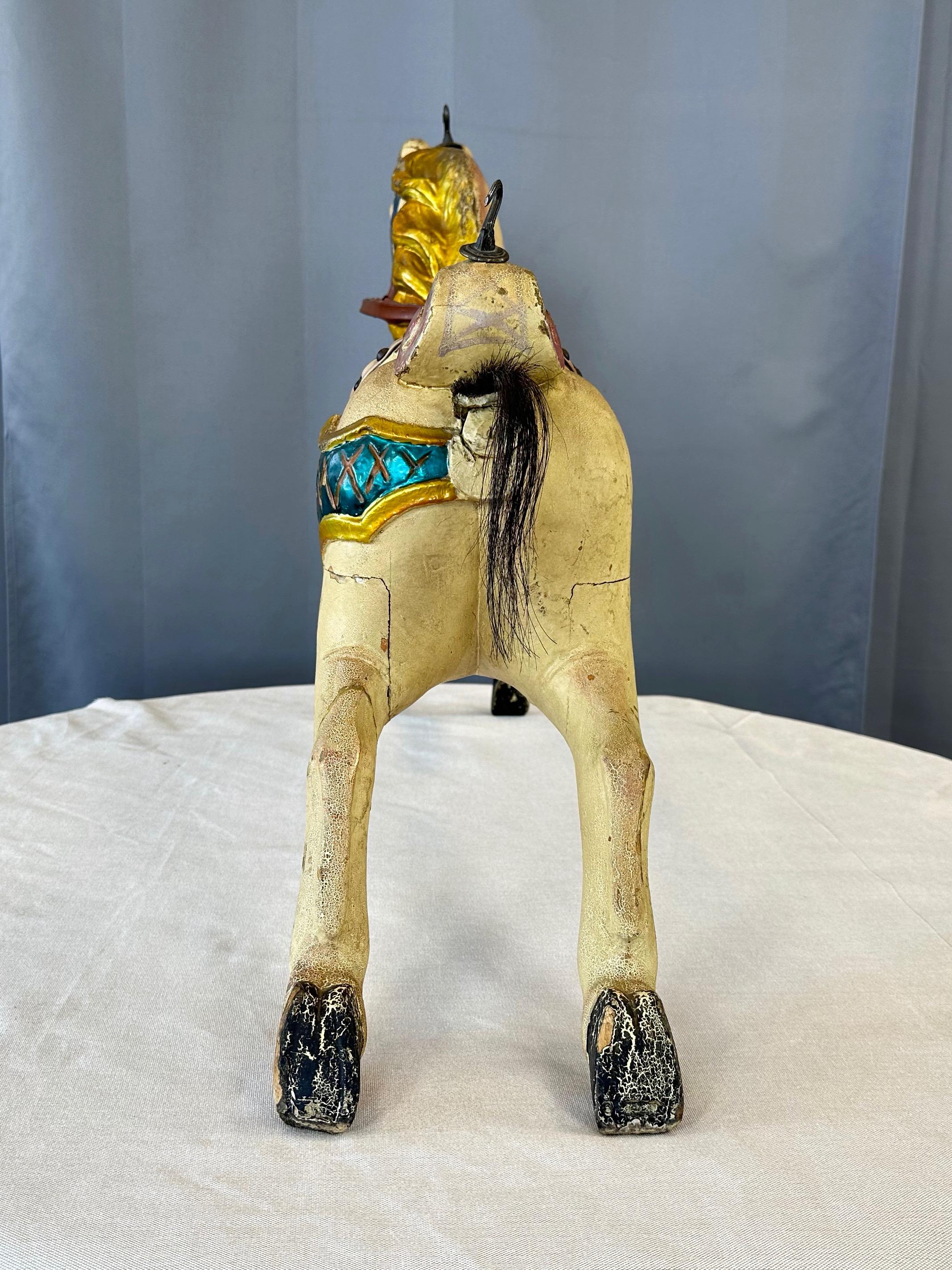 American Child’s Wood Carousel Horse with Polychrome, Mohair, and Horse Hair, c. 1920 For Sale