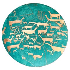 Chilean Oxidized Copper Ceremonial Platter with Etchings of Animals