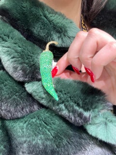 18k Brooch Is Back, Chili Pepper Brooch with 15.28ct Tsavorites & Yellow Diamond