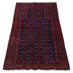 Tapis persan ancien Baluch Prayer Design en pure laine nouée à la main rouge Chili