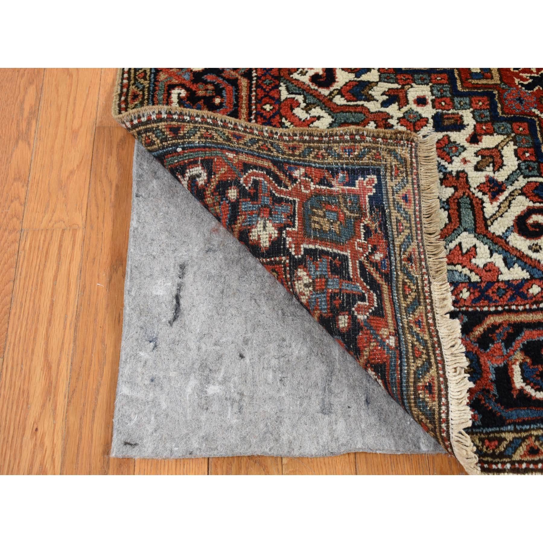 Medieval Chili Red Antique Persian Heriz Small Rare Size Hand Knotted Pure Wool Clean Rug For Sale