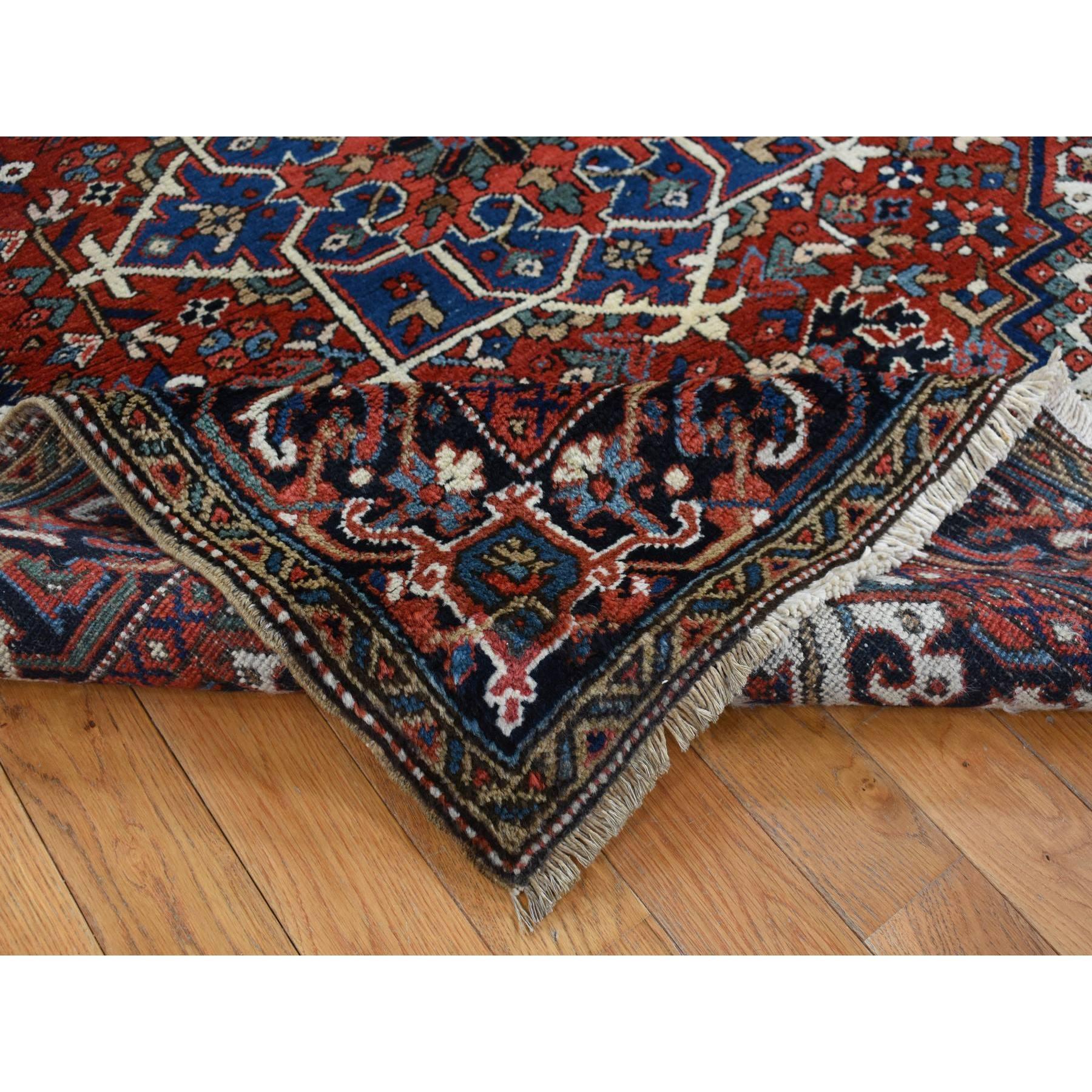 Hand-Knotted Chili Red Antique Persian Heriz Small Rare Size Hand Knotted Pure Wool Clean Rug For Sale