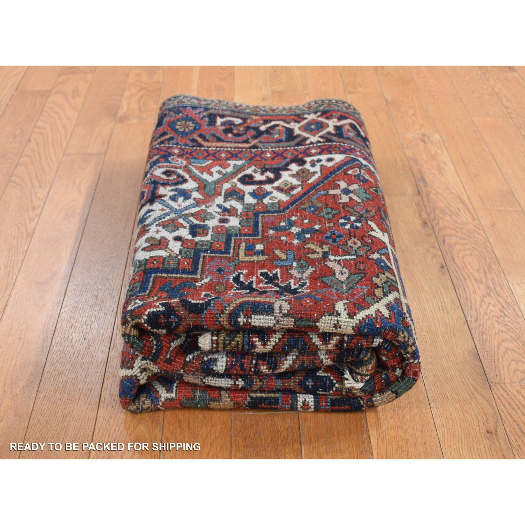 Chili Red Antique Persian Heriz Small Rare Size Hand Knotted Pure Wool Clean Rug For Sale 1