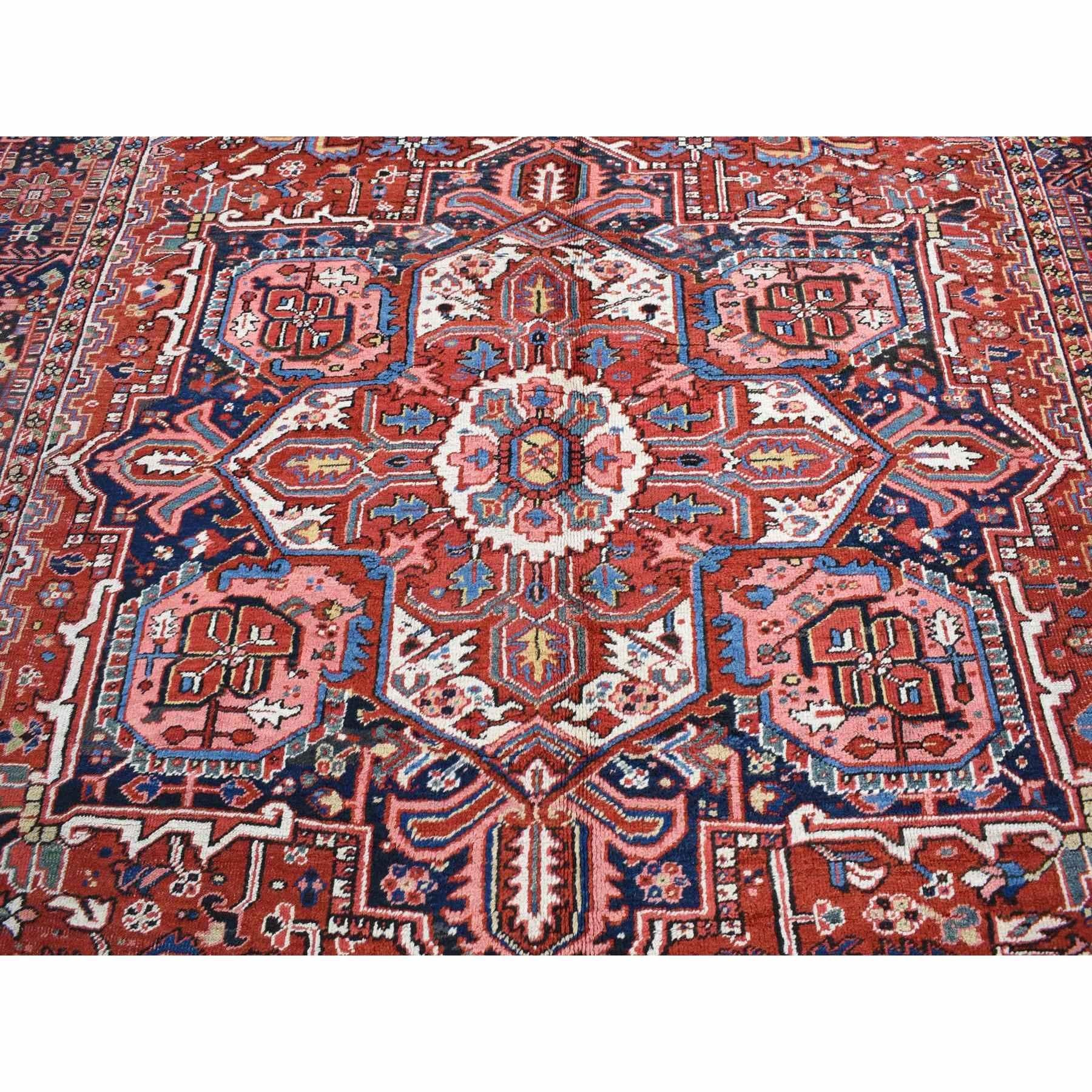 Chili Red Antique Persian Heriz Soft and Full Pile Pure Wool Hand Knotted Rug For Sale 3