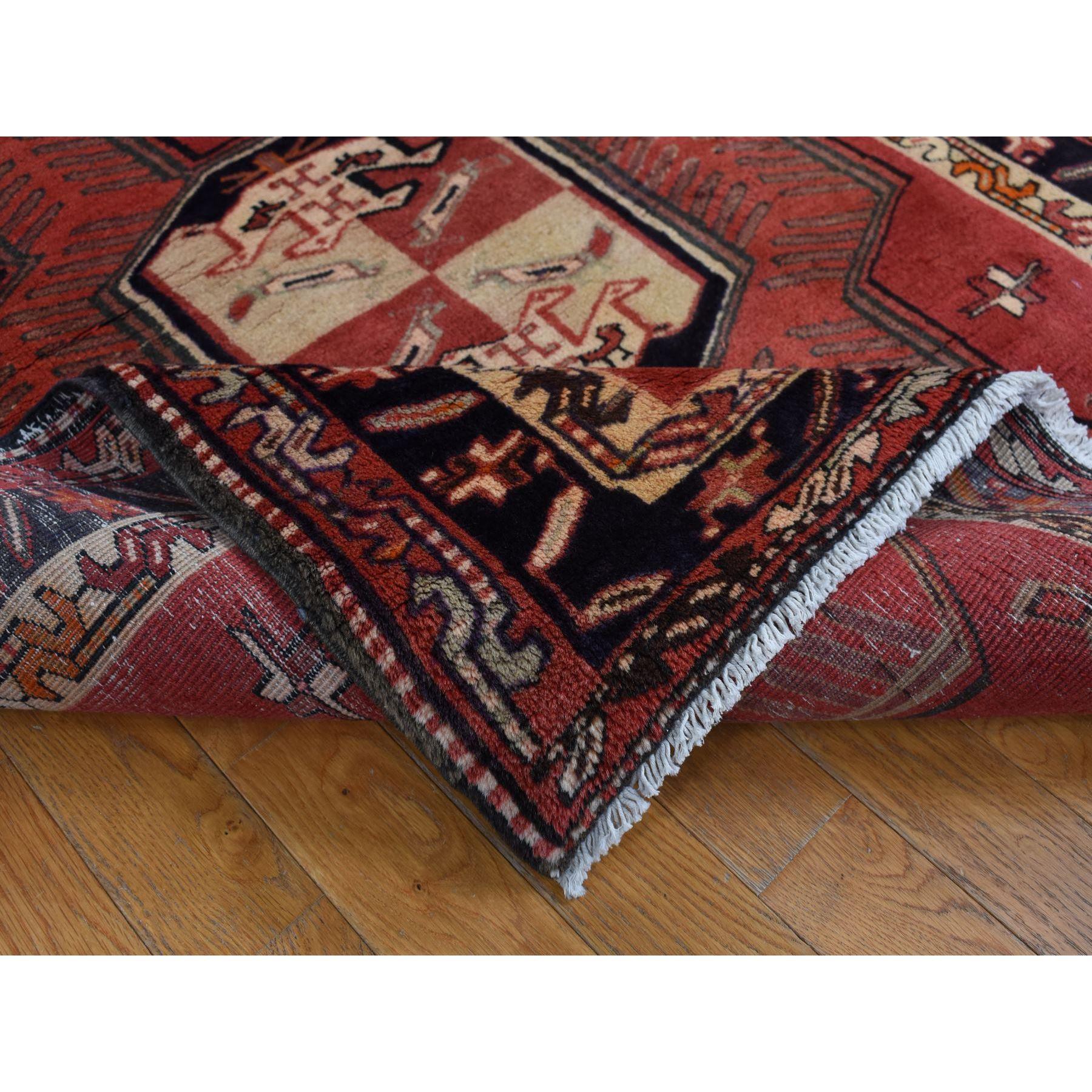 Hand-Knotted Chili Red Vintage Bohemian North West Persian Hand Knotted Pure Wool Runner Rug For Sale