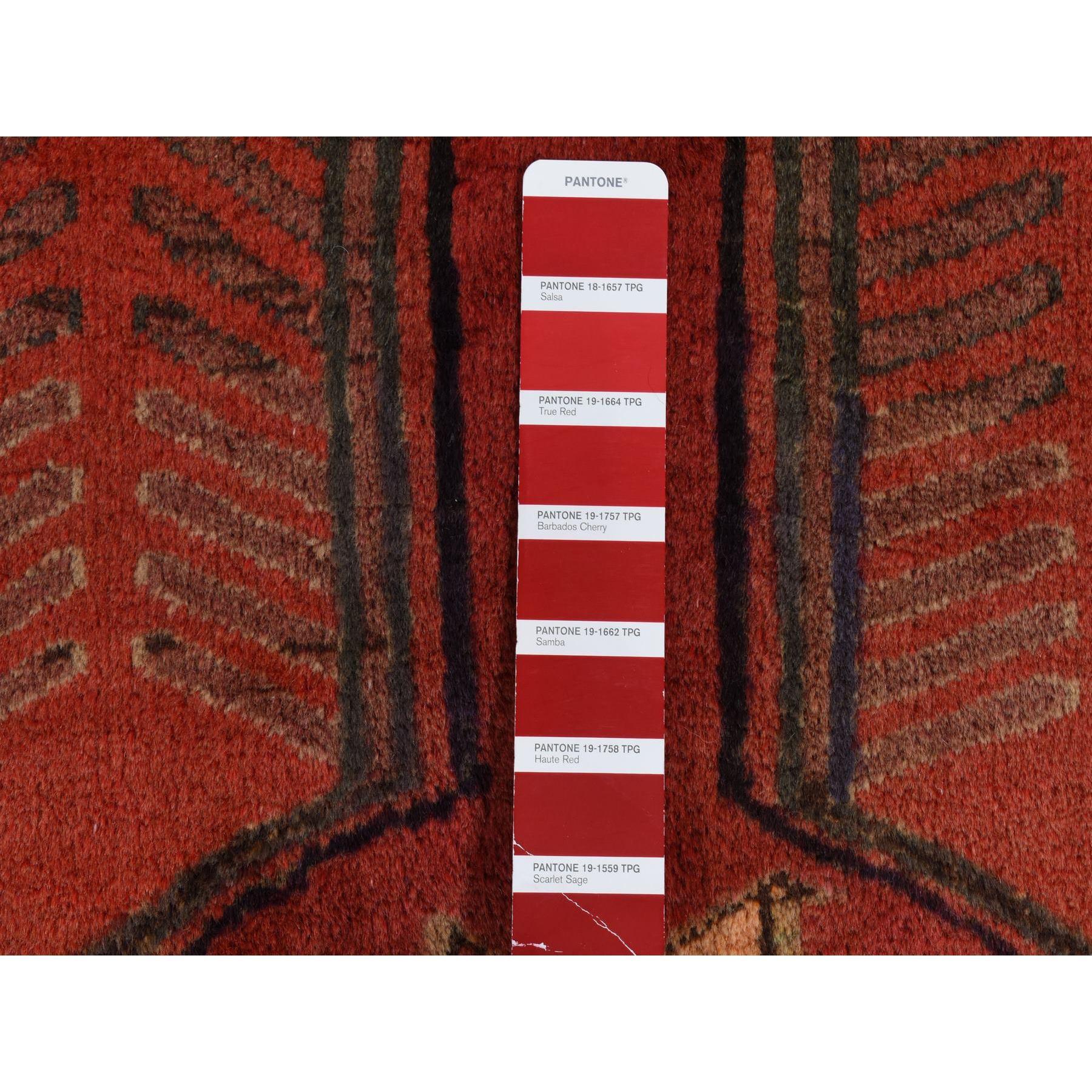 Chili Red Vintage Bohemian North West Persian Hand Knotted Pure Wool Runner Rug In Good Condition For Sale In Carlstadt, NJ