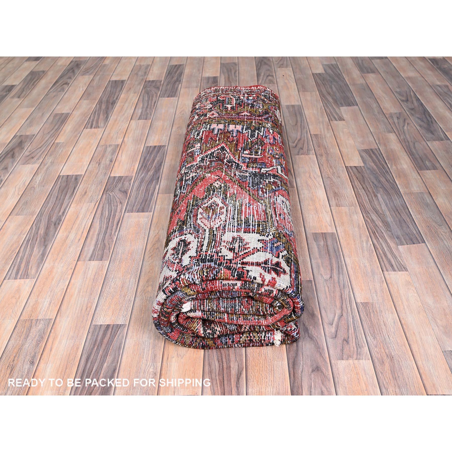 Chili Red Vintage Good Condition Rustic Look Worn Wool Hand Knotted Oriental Rug For Sale 4