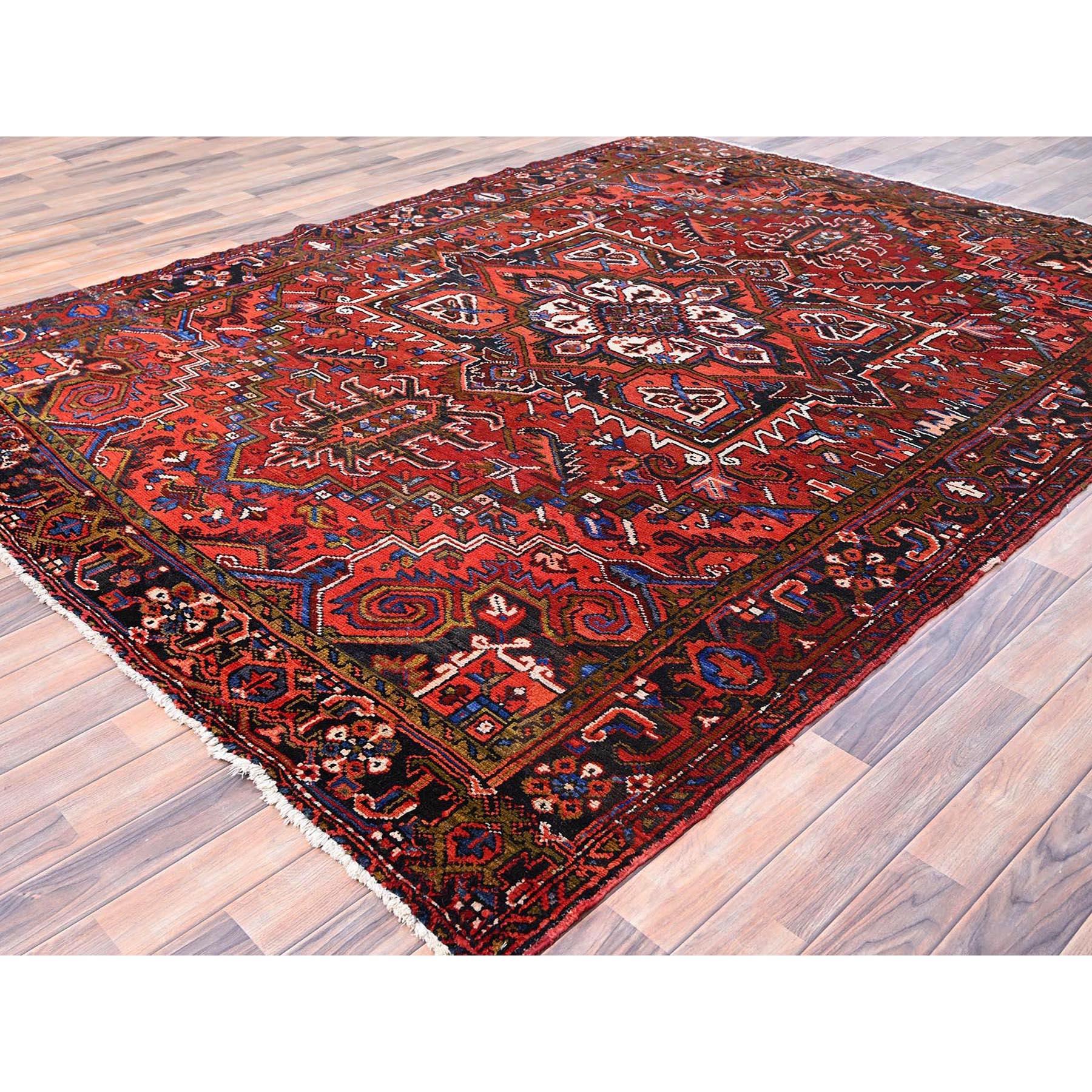 Hand-Knotted Chili Red Vintage Good Condition Rustic Look Worn Wool Hand Knotted Oriental Rug For Sale