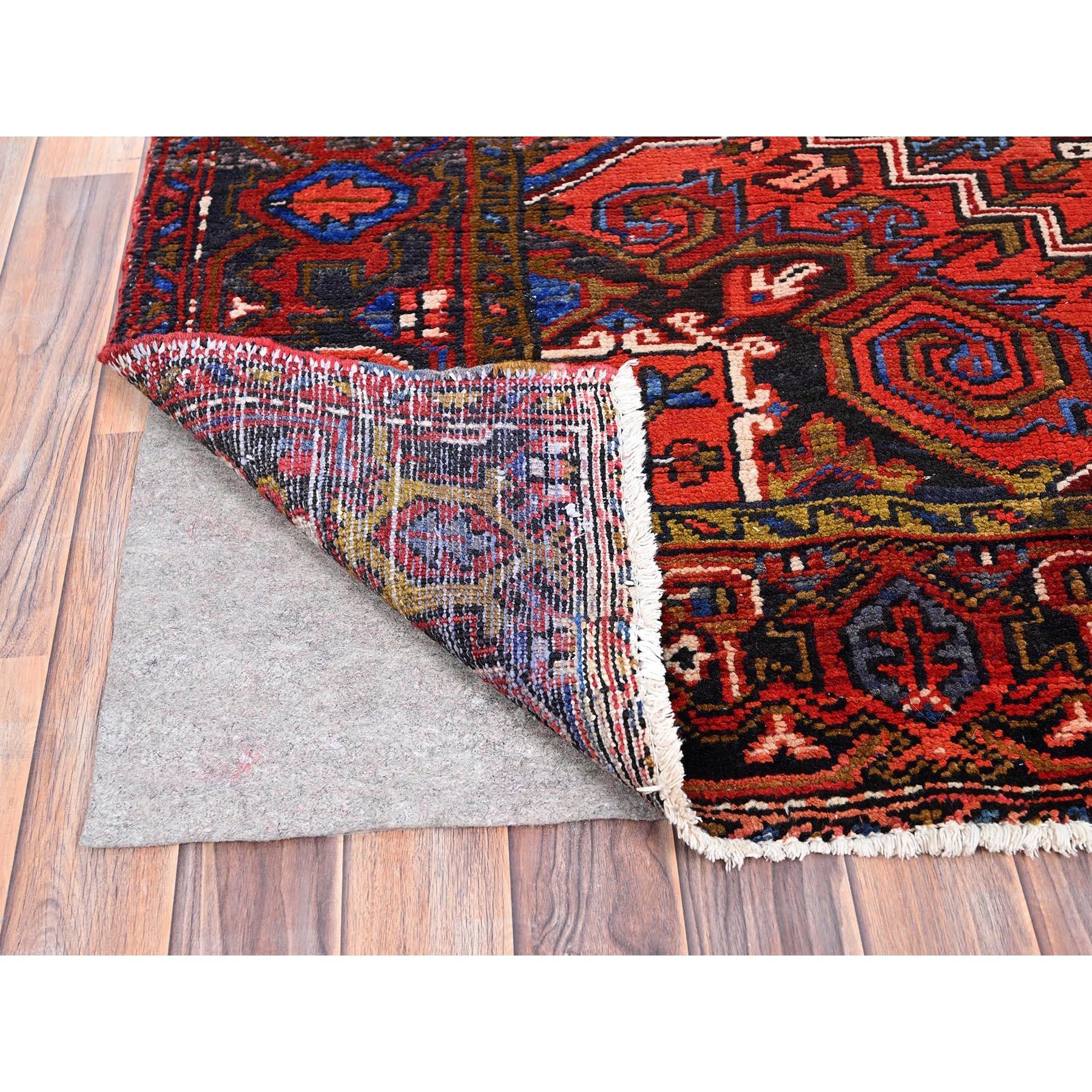 Chili Red Vintage Good Condition Rustic Look Worn Wool Hand Knotted Oriental Rug In Good Condition For Sale In Carlstadt, NJ