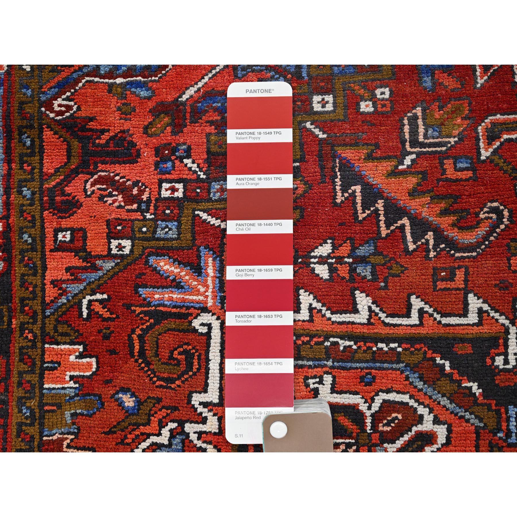 Chili Red Vintage Good Condition Rustic Look Worn Wool Hand Knotted Oriental Rug For Sale 2