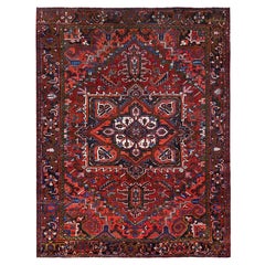 Chili Red Vintage Good Condition Rustic Look Worn Wool Hand Knotted Oriental Rug