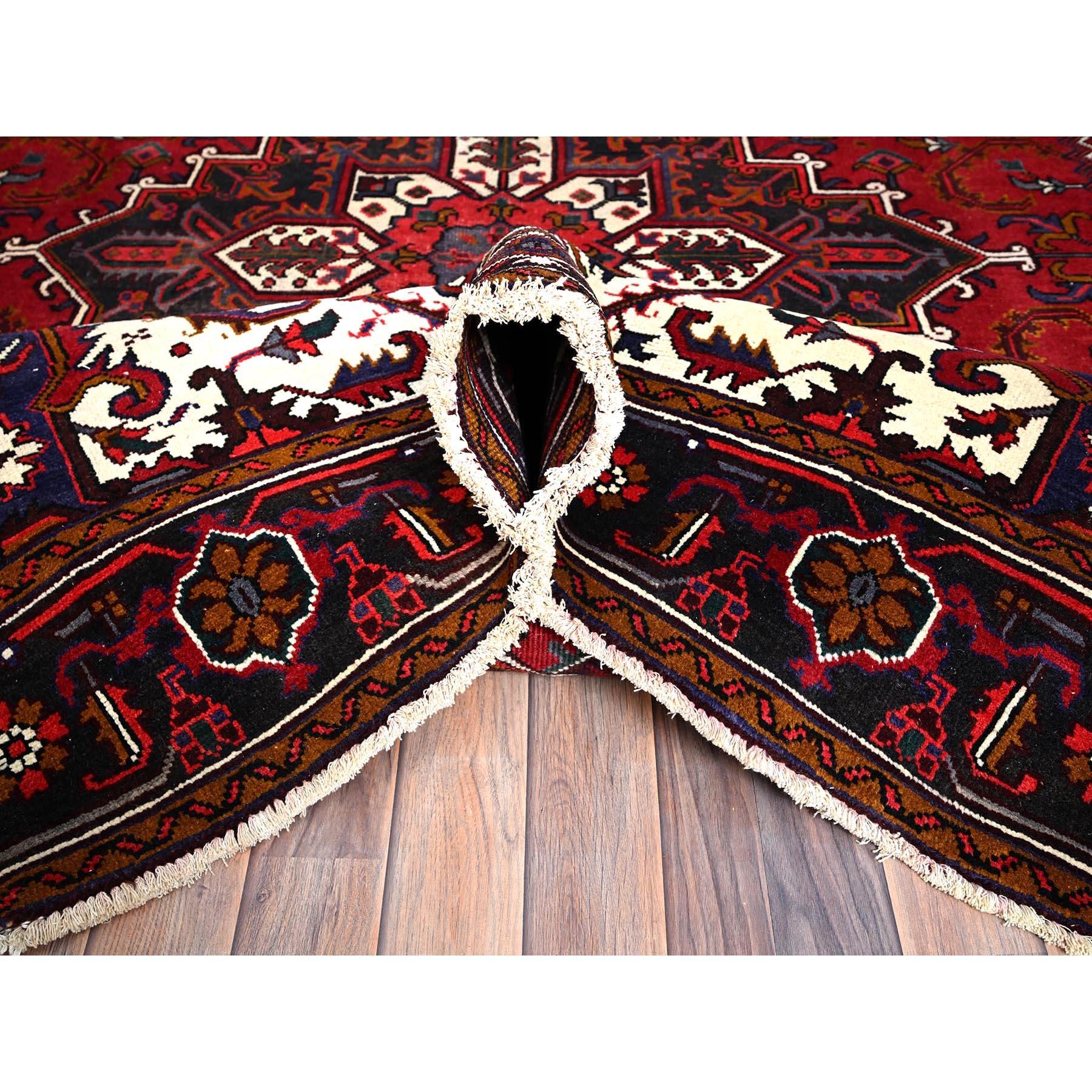 Mid-20th Century Chili Red Vintage Persian Heriz Clean Hand Knotted Pure Wool Distressed Look Rug For Sale