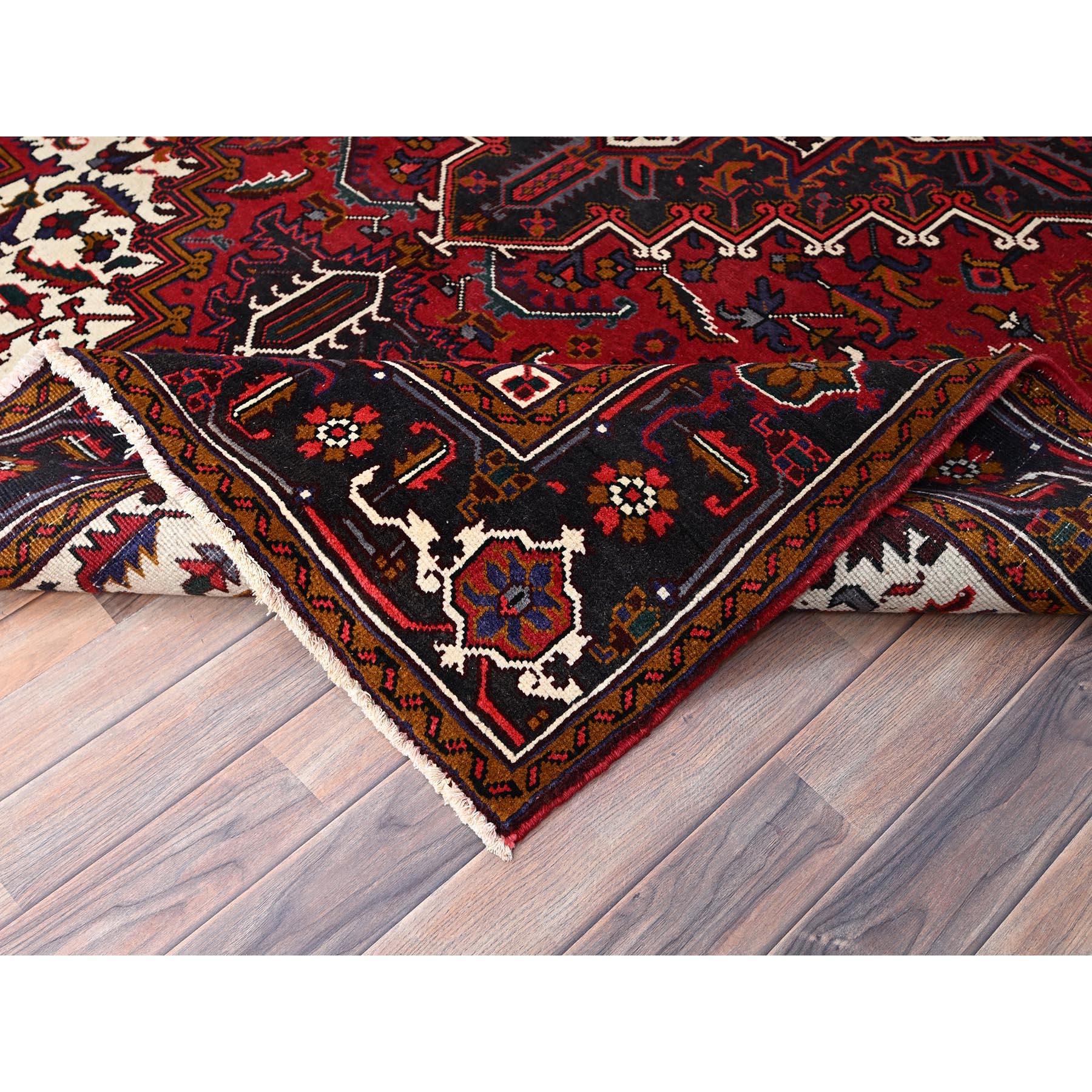 Chili Red Vintage Persian Heriz Clean Hand Knotted Pure Wool Distressed Look Rug For Sale 1