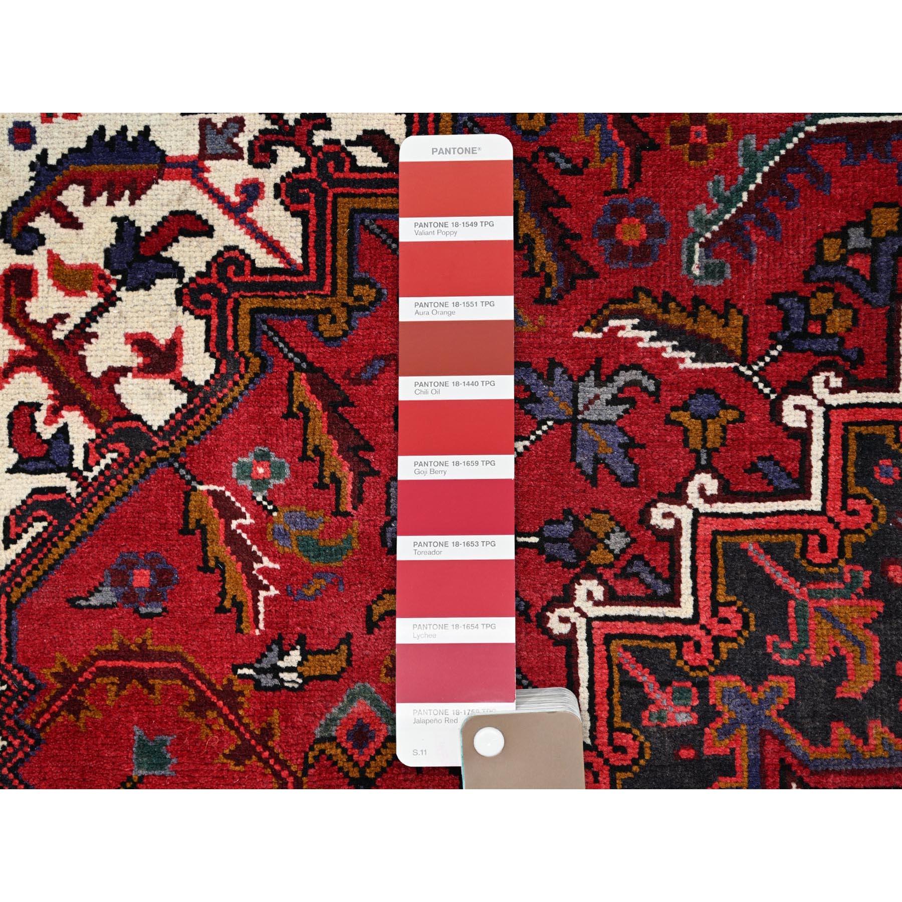 Chili Red Vintage Persian Heriz Clean Hand Knotted Pure Wool Distressed Look Rug For Sale 2