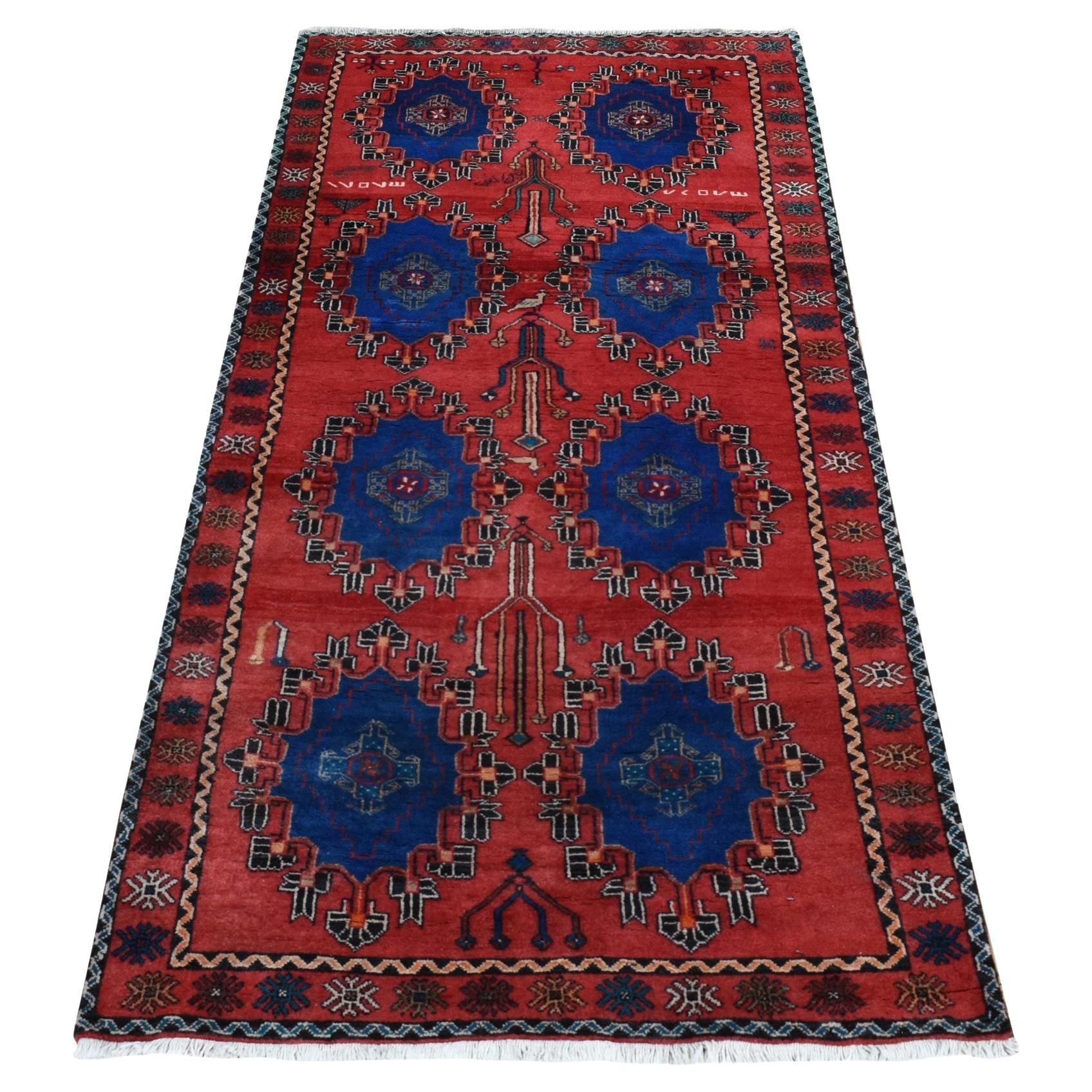 Chili Red Vintage Persian Malayer Pure Wool Clean Hand Knotted Wide Runner Rug