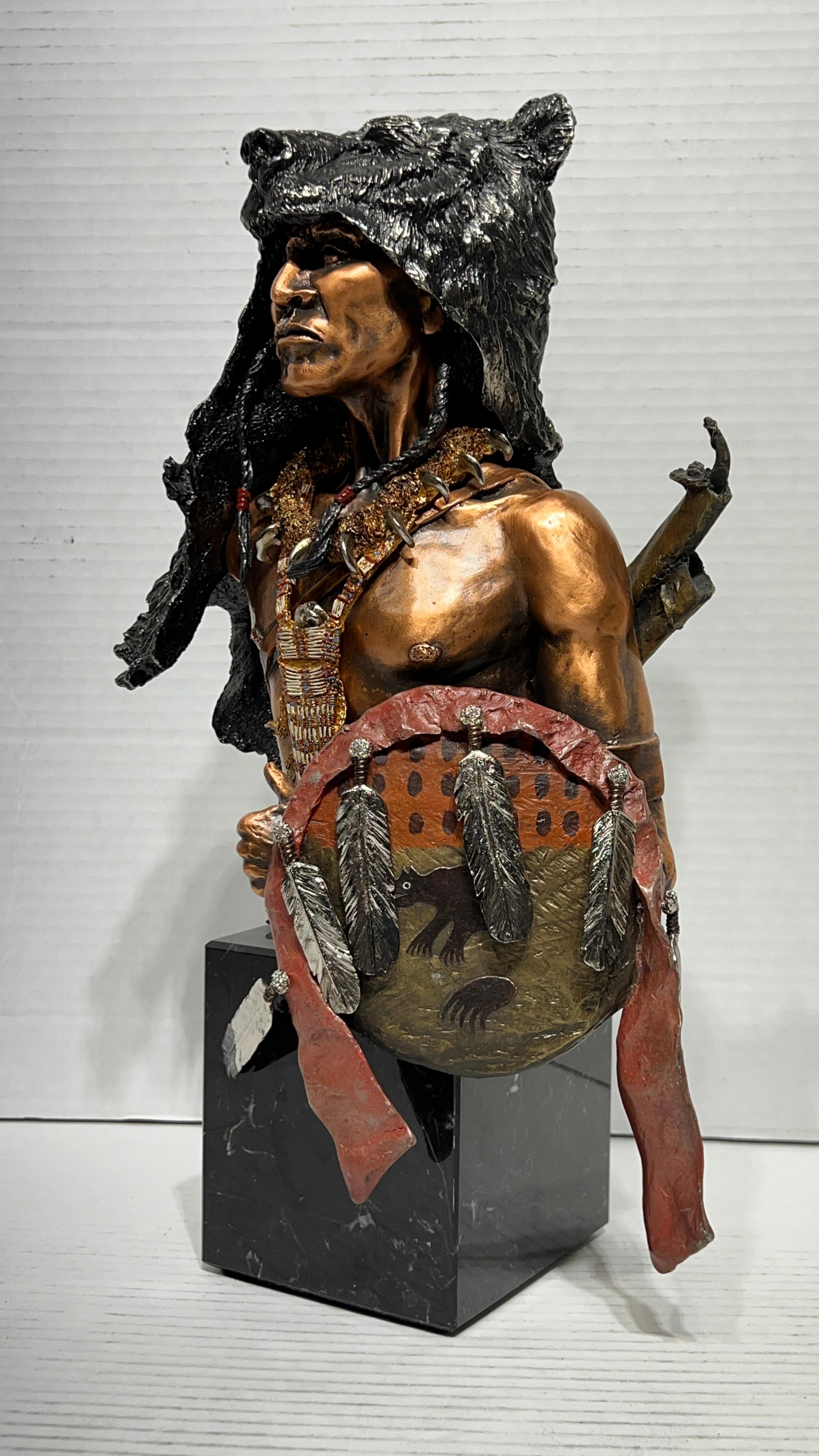 Pewter Chilmark Limited Edition Sculpture of American Indian Entitled Bear Vision