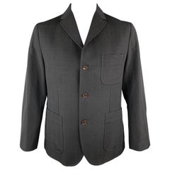 CHIMALA Black Wool / Linen Notch Lapel Patch Pocket Elbow Patches Sport Coat