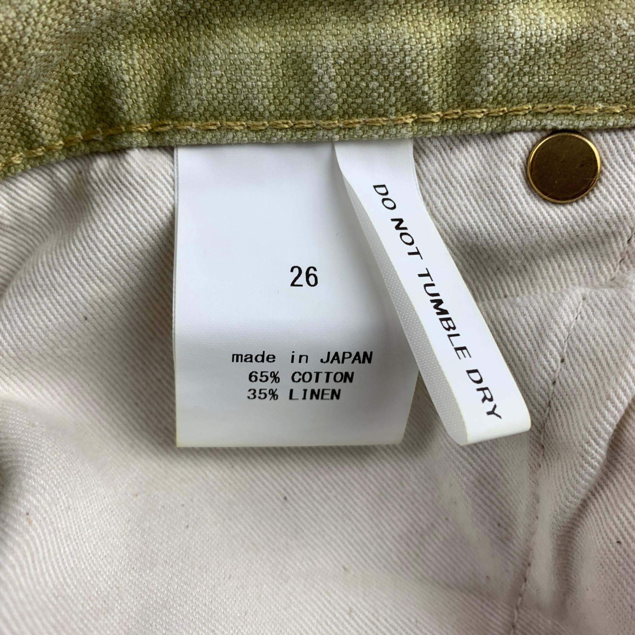 CHIMALA Size 26 Lime Green Cotton / Linen High Waisted Jeans In Good Condition In San Francisco, CA