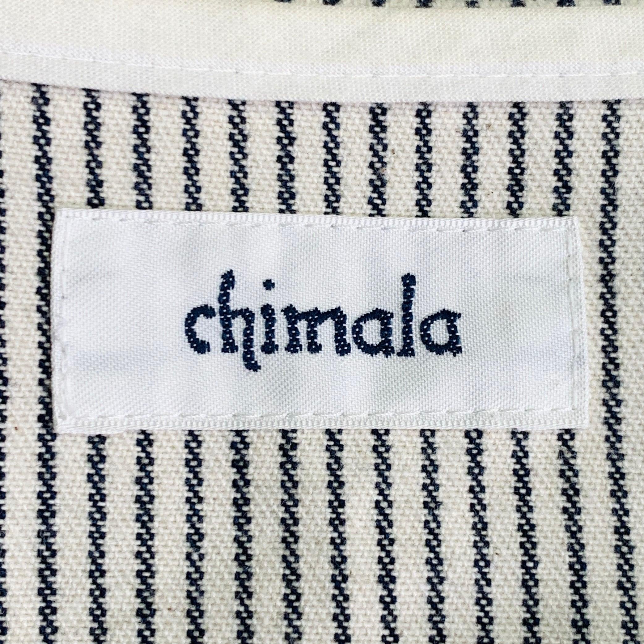 Men's CHIMALA Size L White Black Stripe Cotton Two Pockets Collarless Jacket For Sale