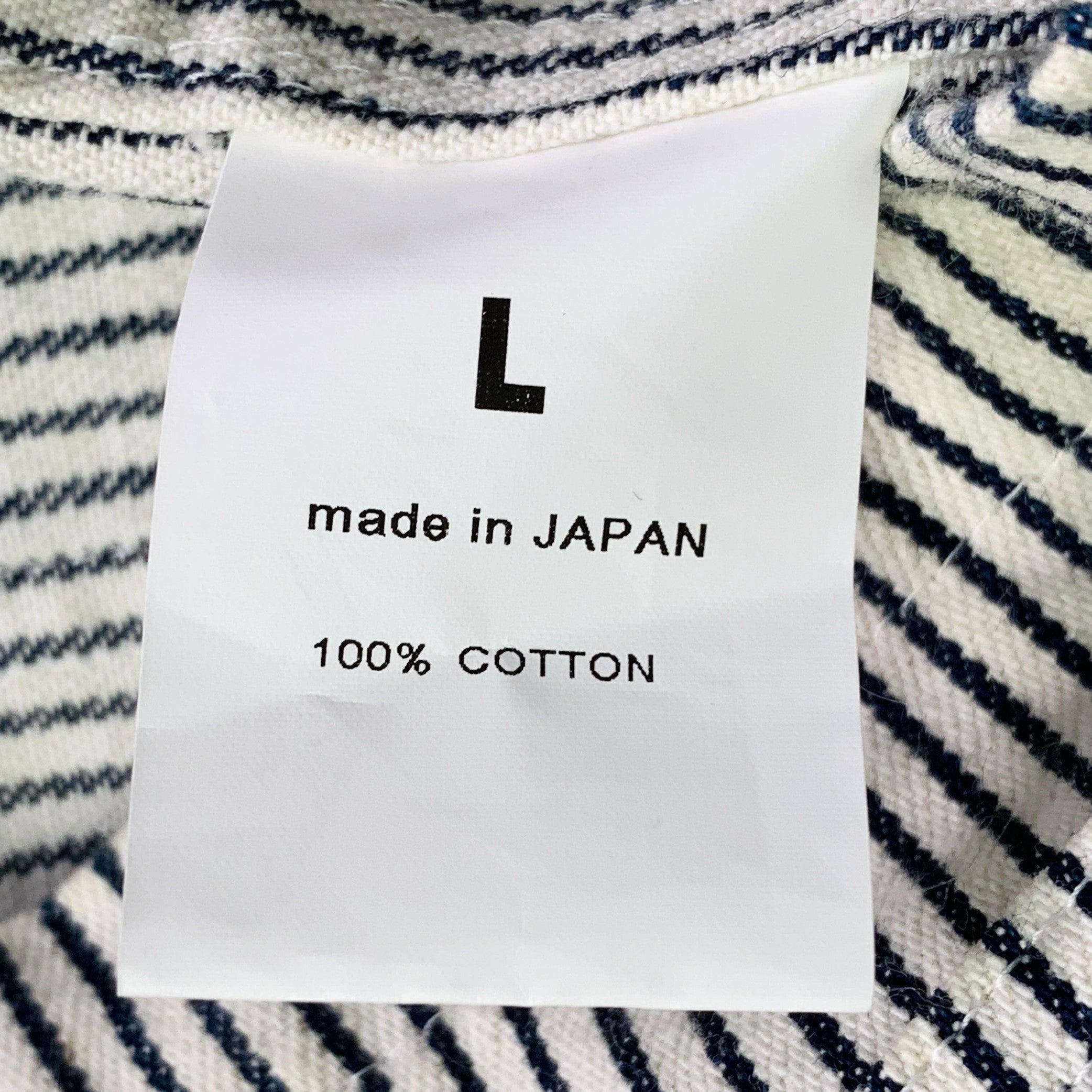 CHIMALA Size L White Black Stripe Cotton Two Pockets Collarless Jacket For Sale 1