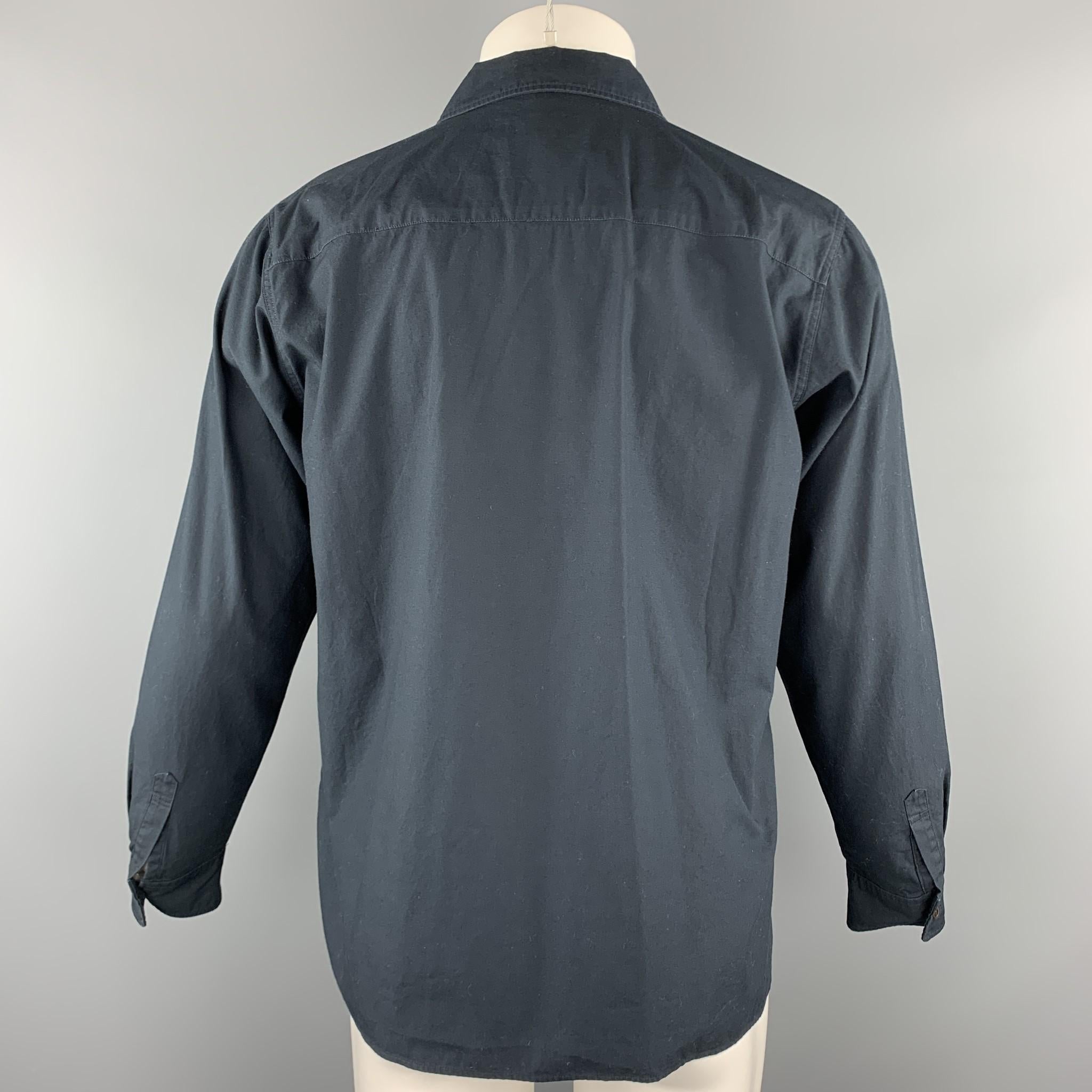 Black CHIMALA Size M Navy Solid Cotton Button Up Long Sleeve Shirt