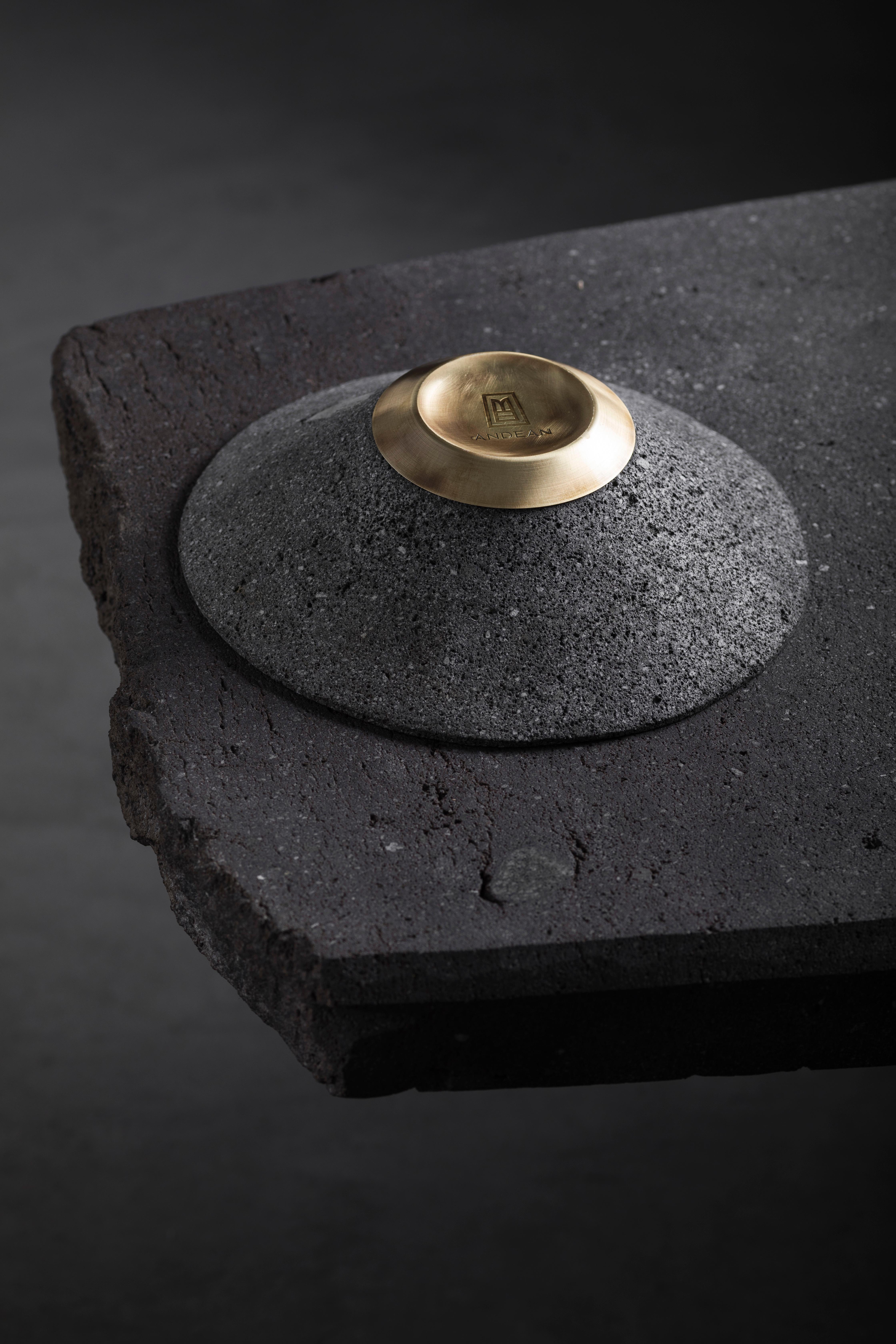 CHIMBORAZO Decorative Volcanic Stone Bowl with Bronze Detail by ANDEAN, In Stock For Sale 1