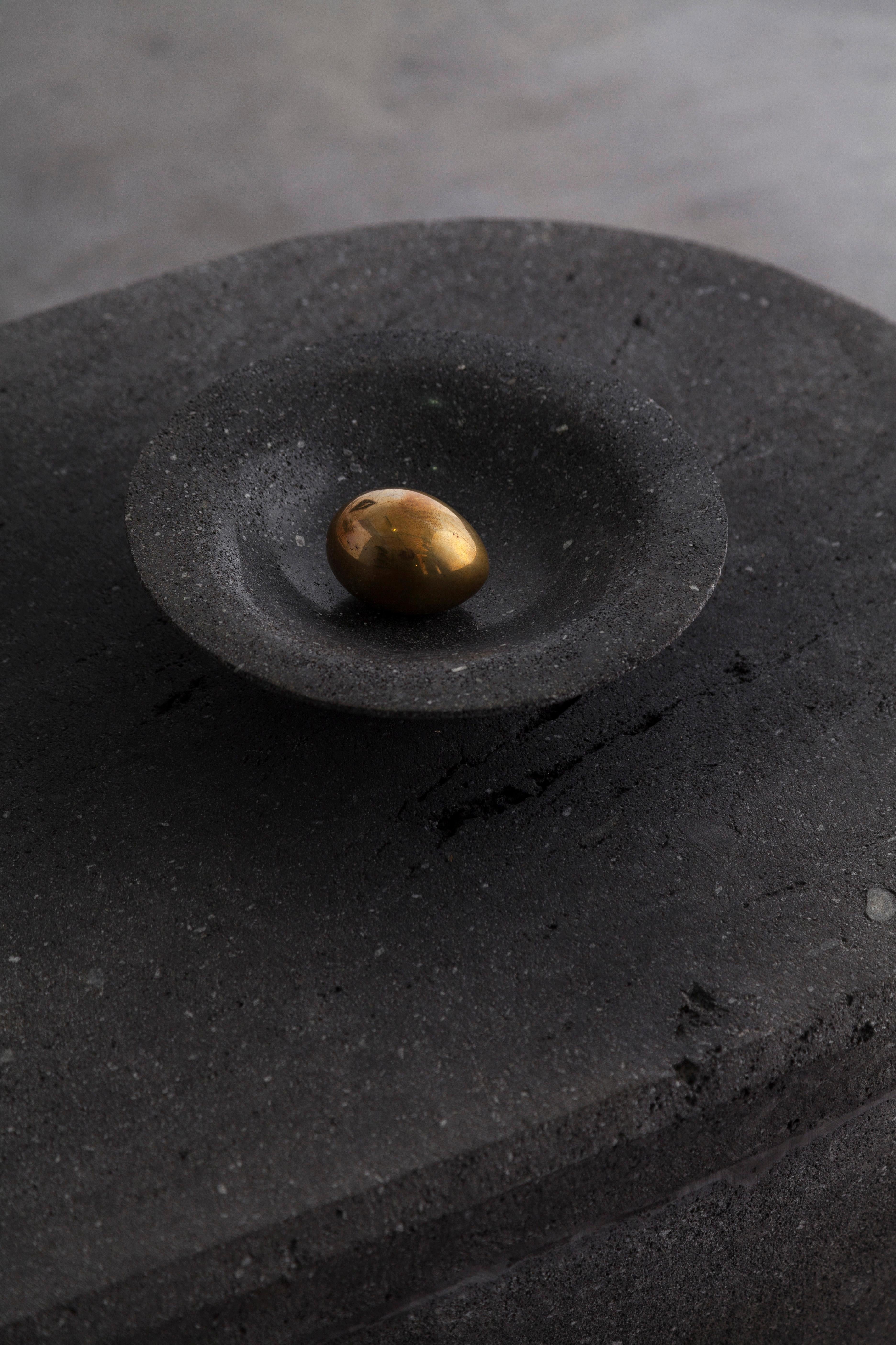 CHIMBORAZO Decorative Volcanic Stone Bowl with Bronze Detail by ANDEAN, In Stock In New Condition For Sale In Quito, EC