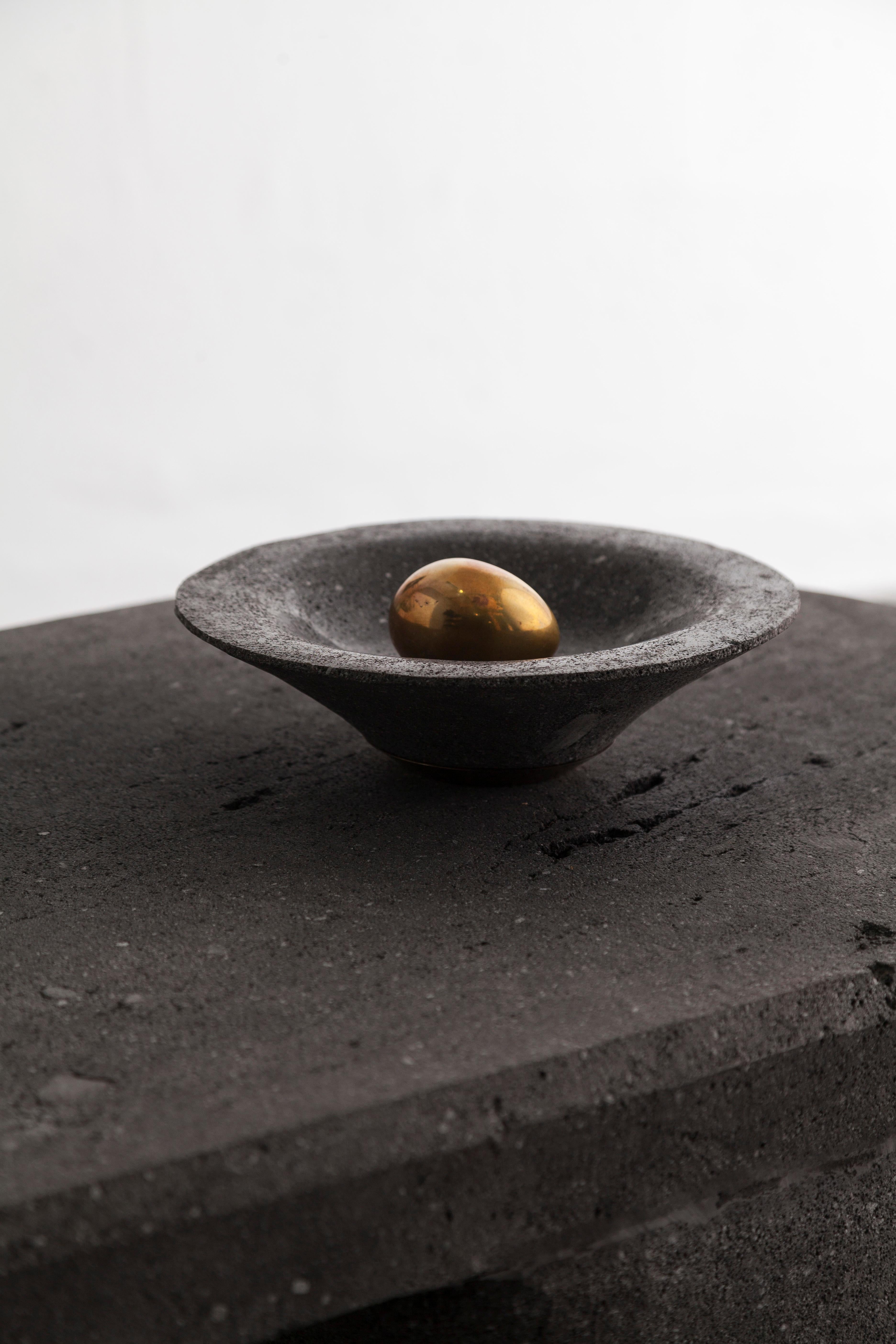 Contemporary CHIMBORAZO Decorative Volcanic Stone Bowl with Bronze Detail by ANDEAN, In Stock For Sale