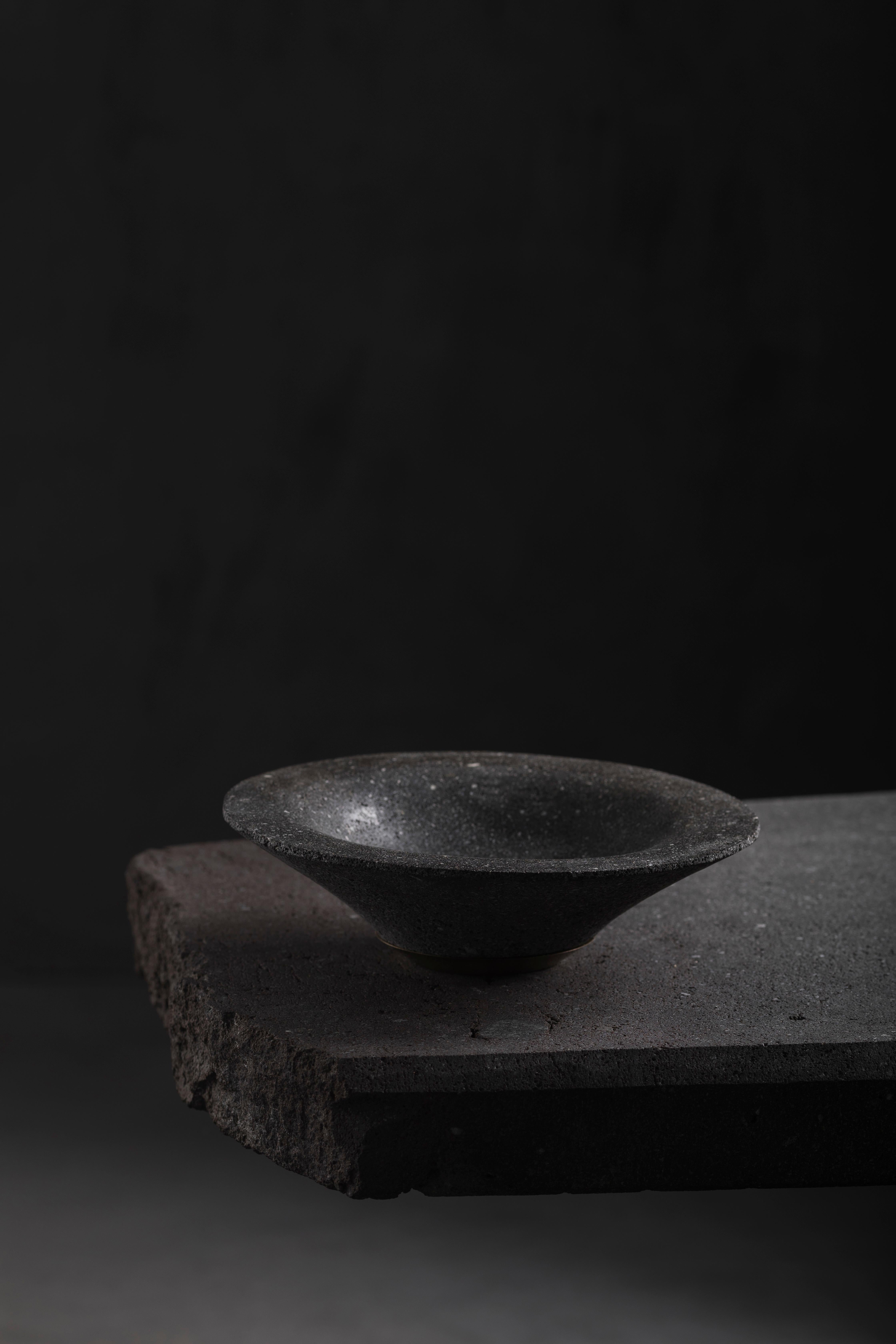 CHIMBORAZO Decorative Volcanic Stone Bowl with Bronze Detail by ANDEAN, In Stock For Sale 2