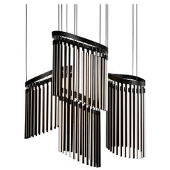 Chime Chandelier Led Wood Lamp in Ebonized Oak and Matte Black by Stickbulb