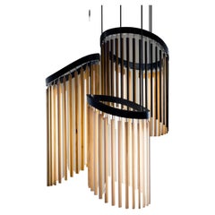 Lampada a LED Chime Chandelier Wood in Oak Ebanizzato e Nero Opaco di Stickbulb