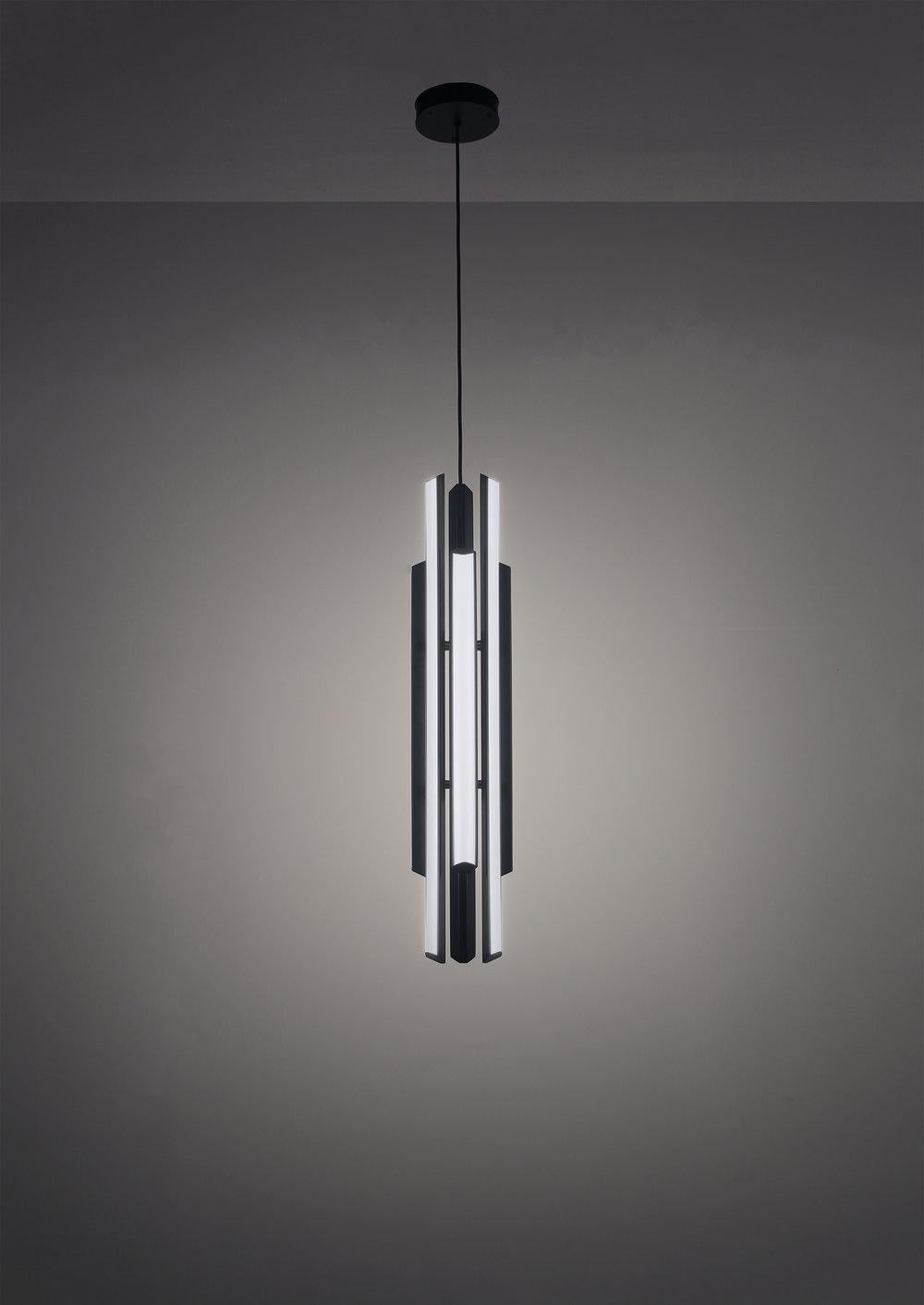 American Chime Pendant 35, Geometric Modern Vertical Chandelier LED Light Fixture For Sale