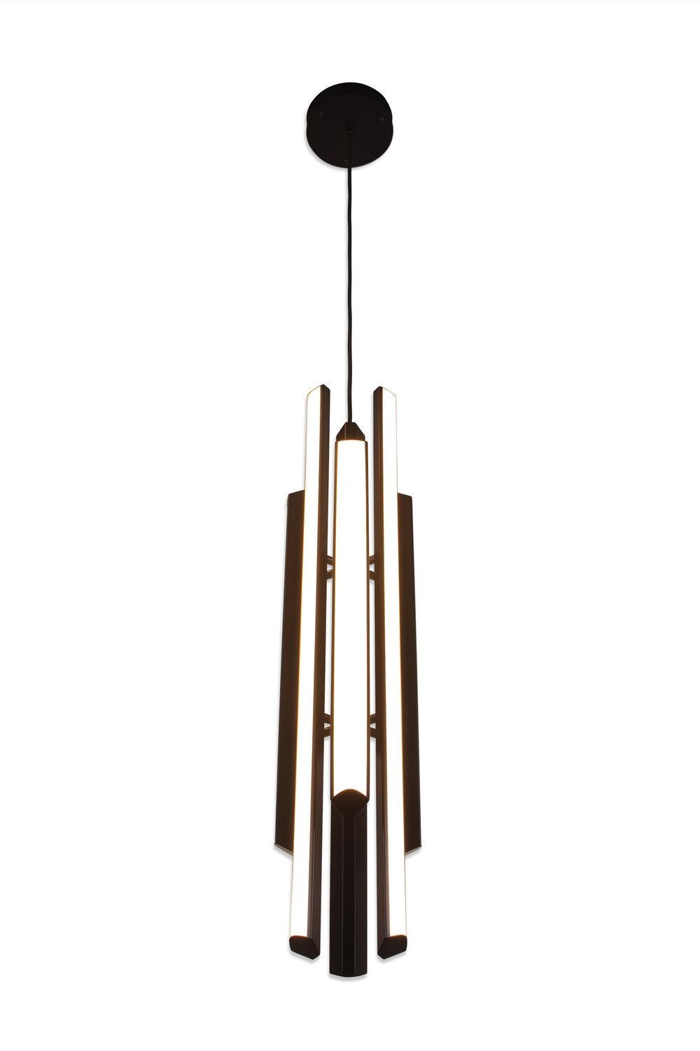 Faceted Chime Pendant 35, Geometric Modern Vertical Chandelier LED Light Fixture For Sale