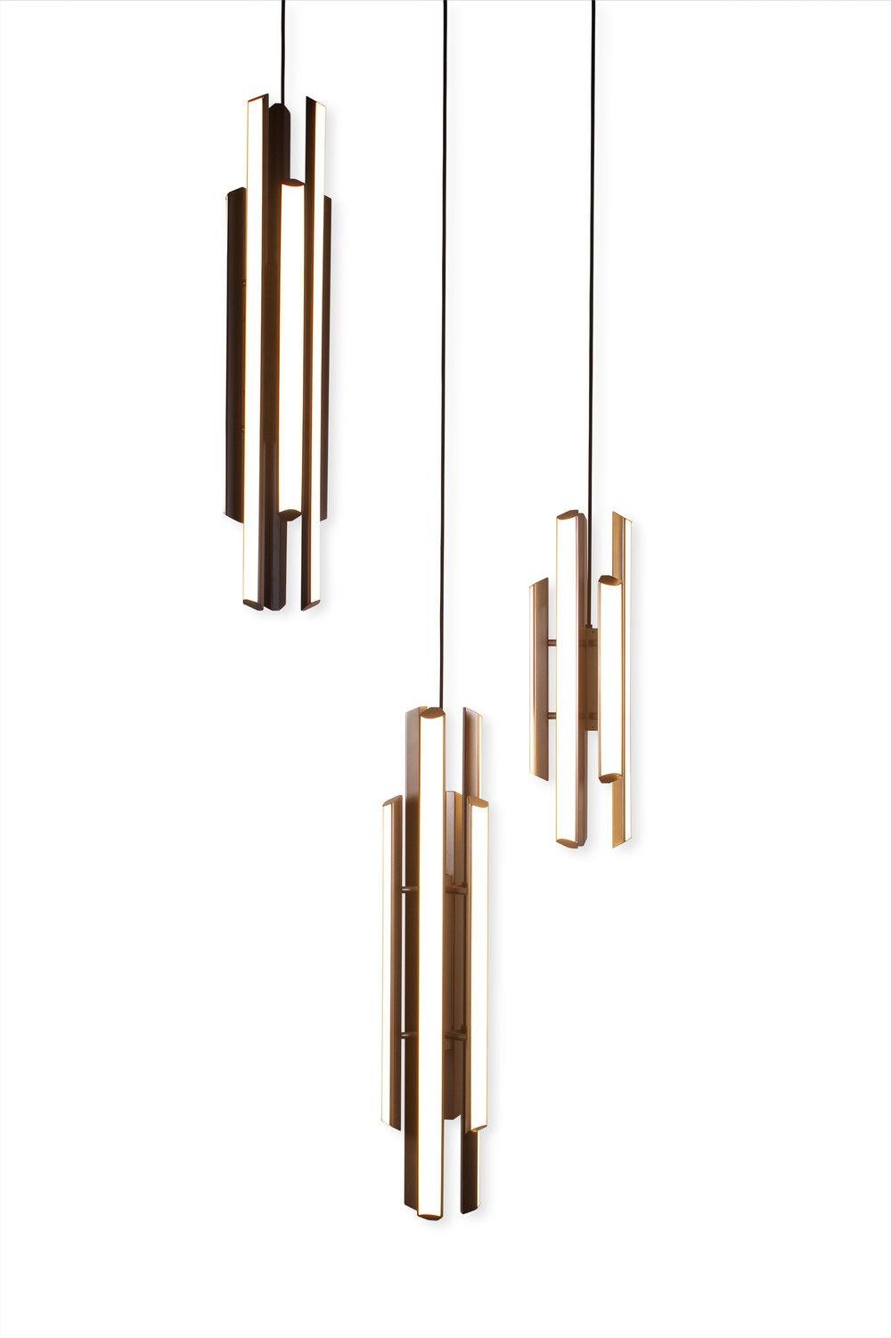 Chime Pendant 35, Geometric Modern Vertical Chandelier LED Light Fixture In New Condition For Sale In South El Monte, CA