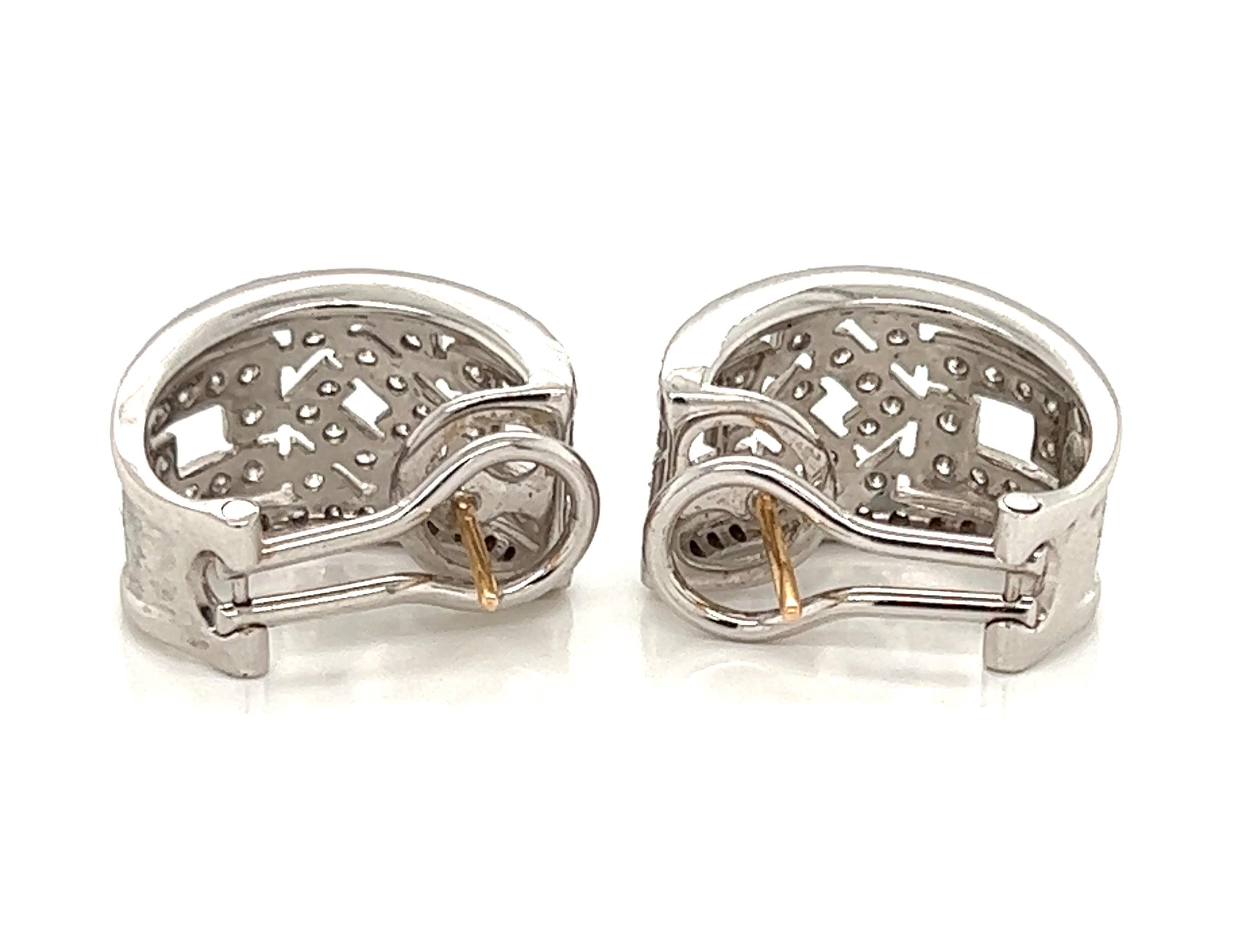 Women's Chimento 1.30ct Diamond 18k White Gold Fancy Open Design Hoop Earrings For Sale