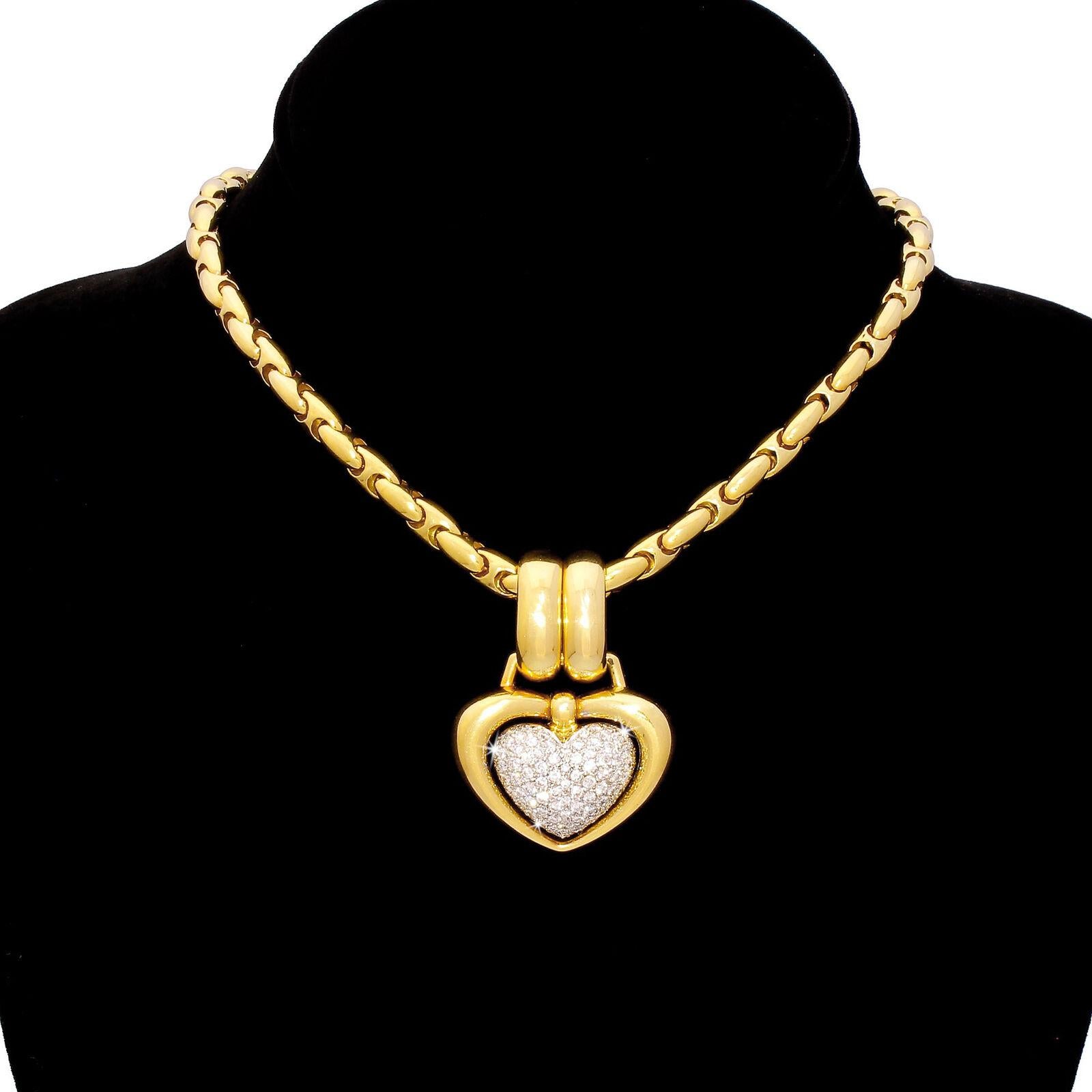 Chimento 14k Gold Diamond Love Heart Necklace & Pendant Large Heavy Bold 65 Gram In Good Condition In Lauderdale by the Sea, FL